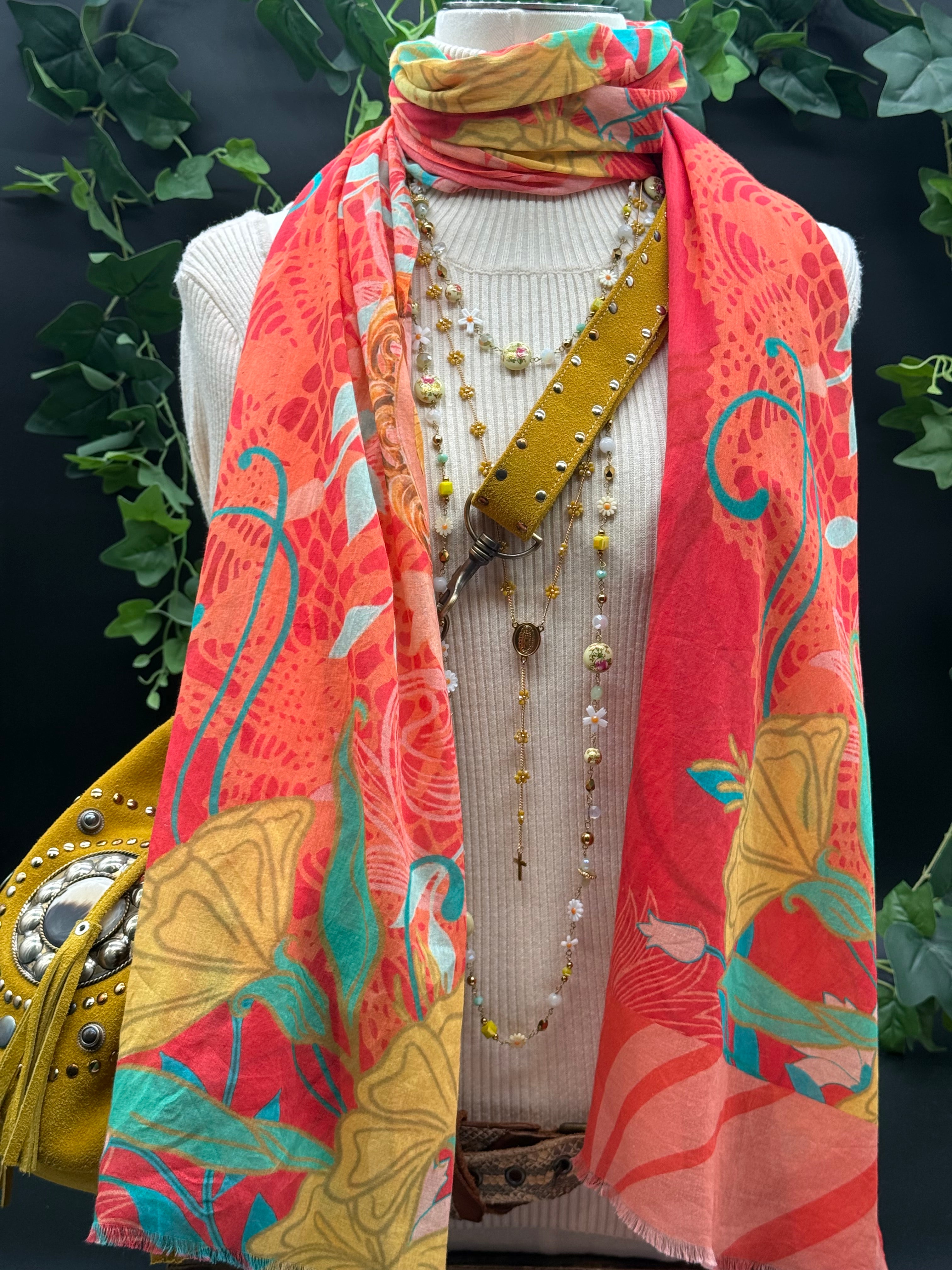 Grand Foulard Coton Cléopatre Rubis Brokante