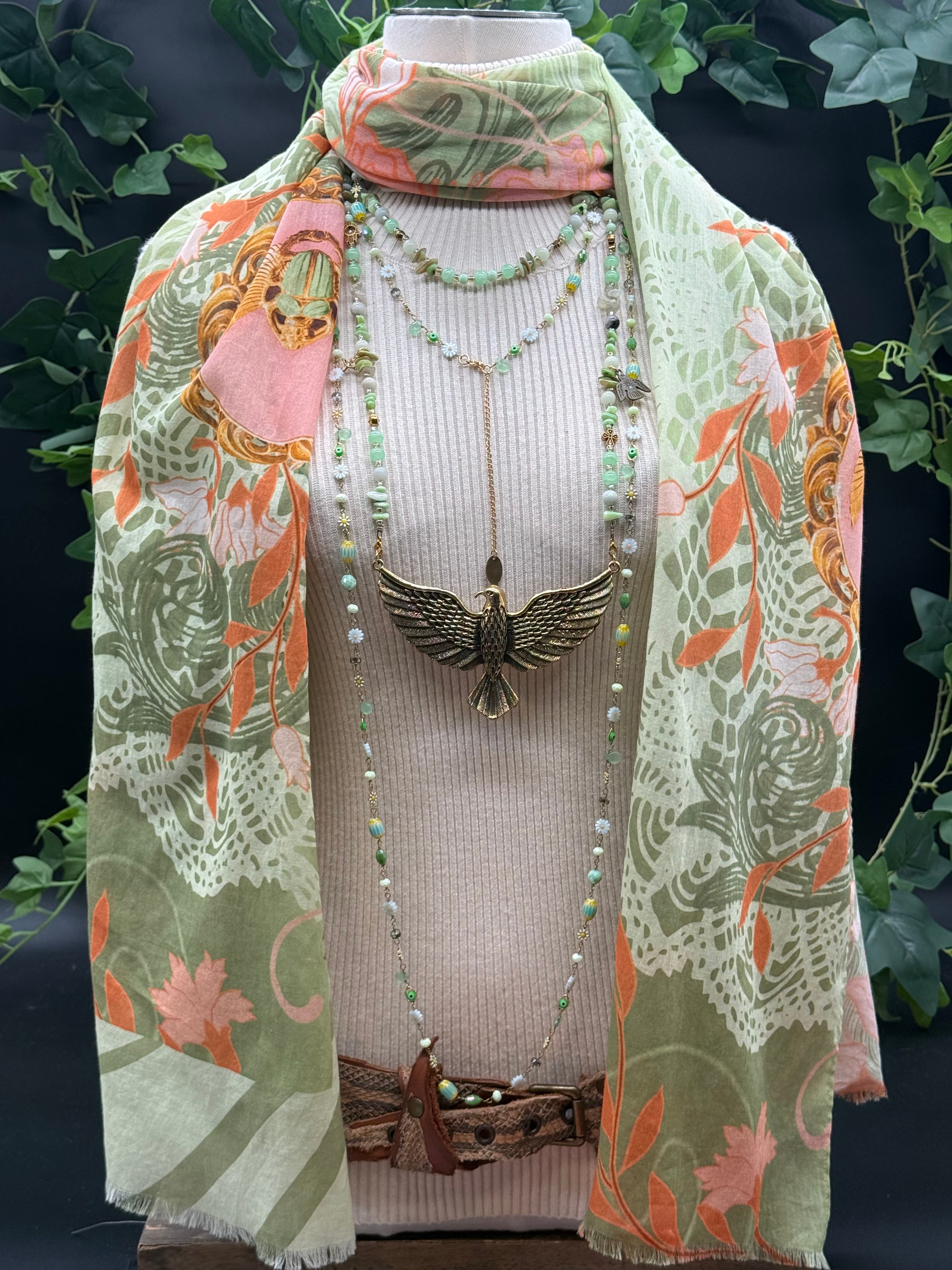 Grand Foulard Coton Cléopatre Jade Brokante