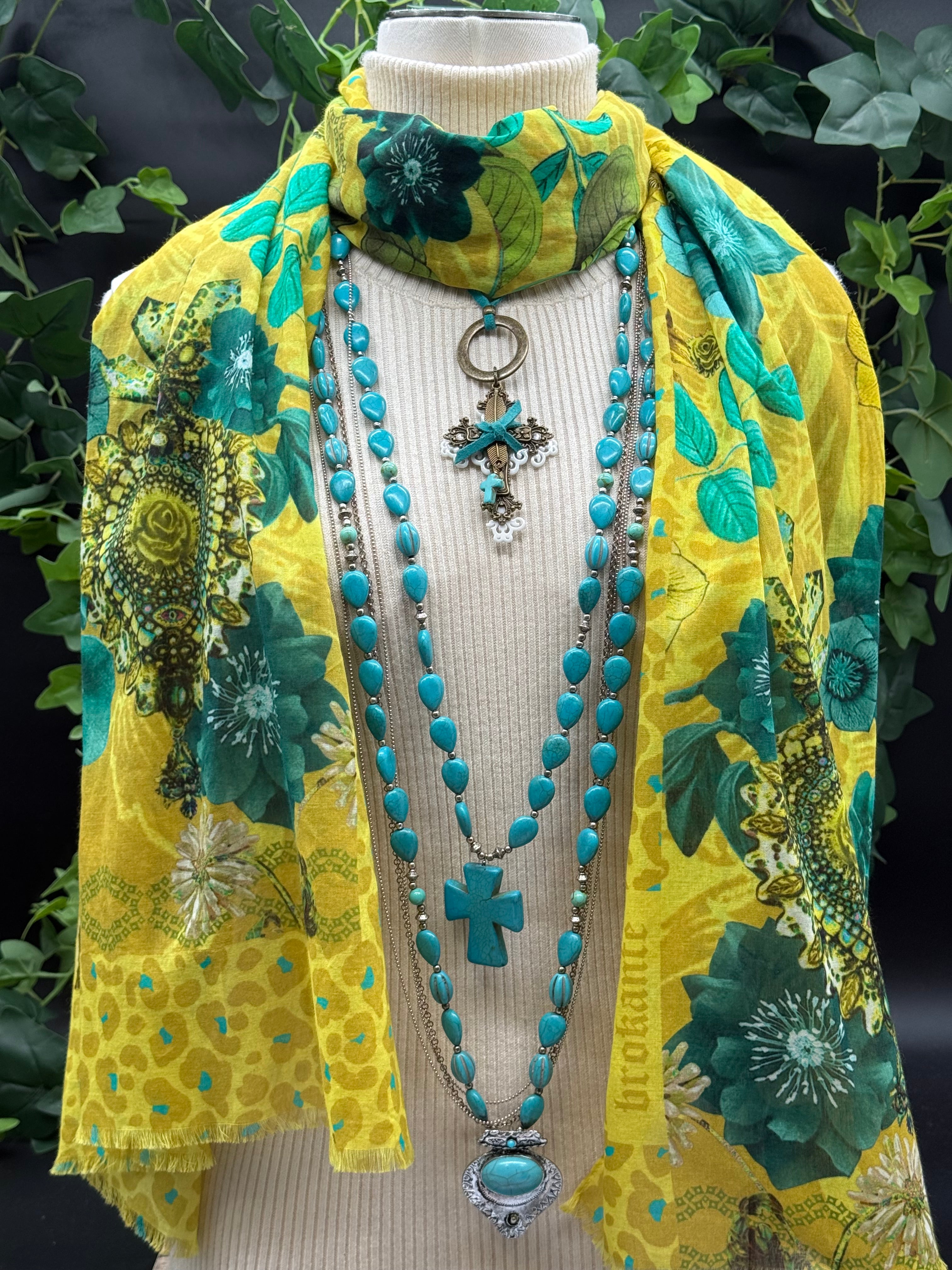 Grand Foulard Coton Amulette Citron Brokante