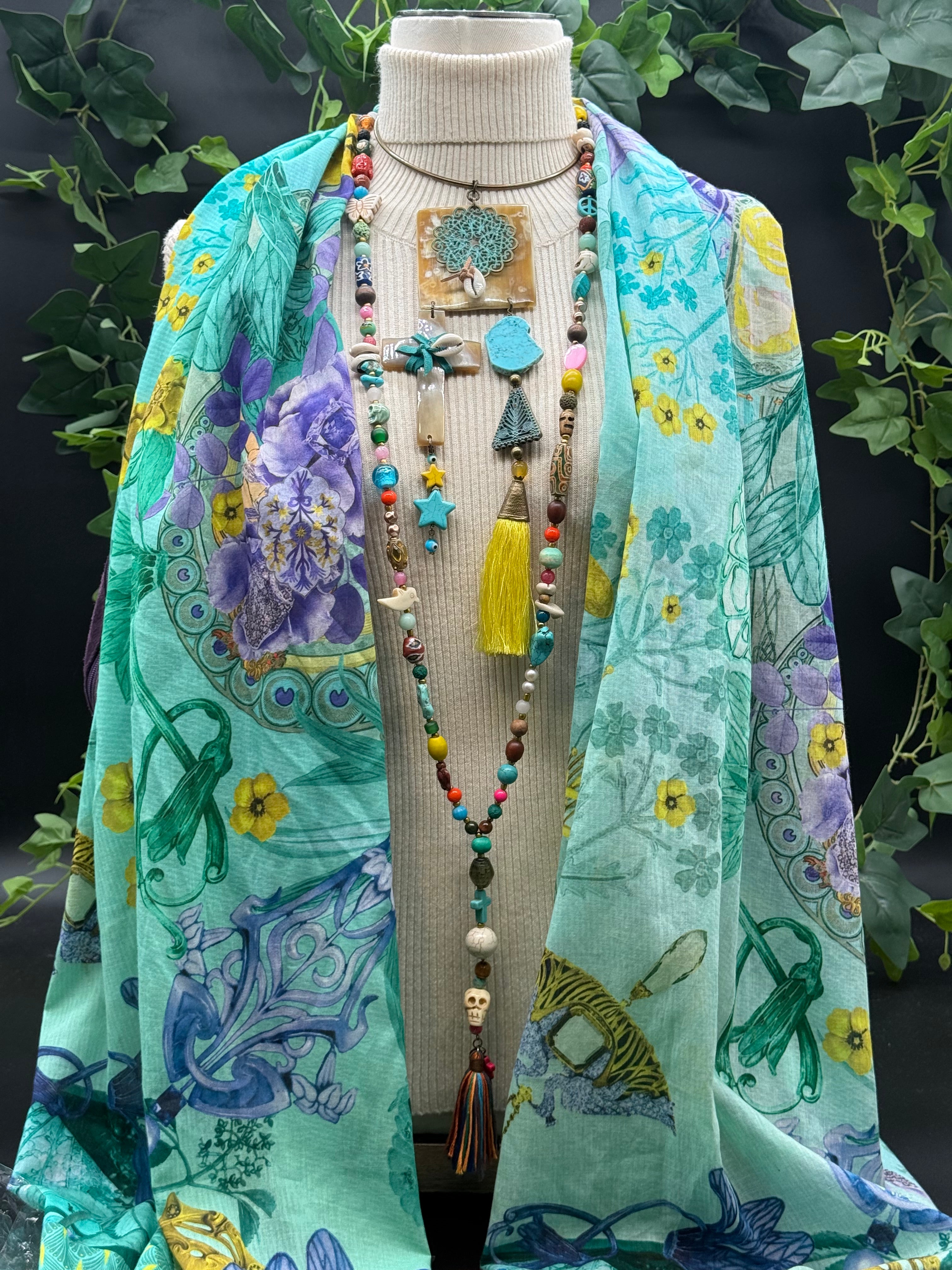 Grand Foulard Coton Guimard Turquoise Brokante