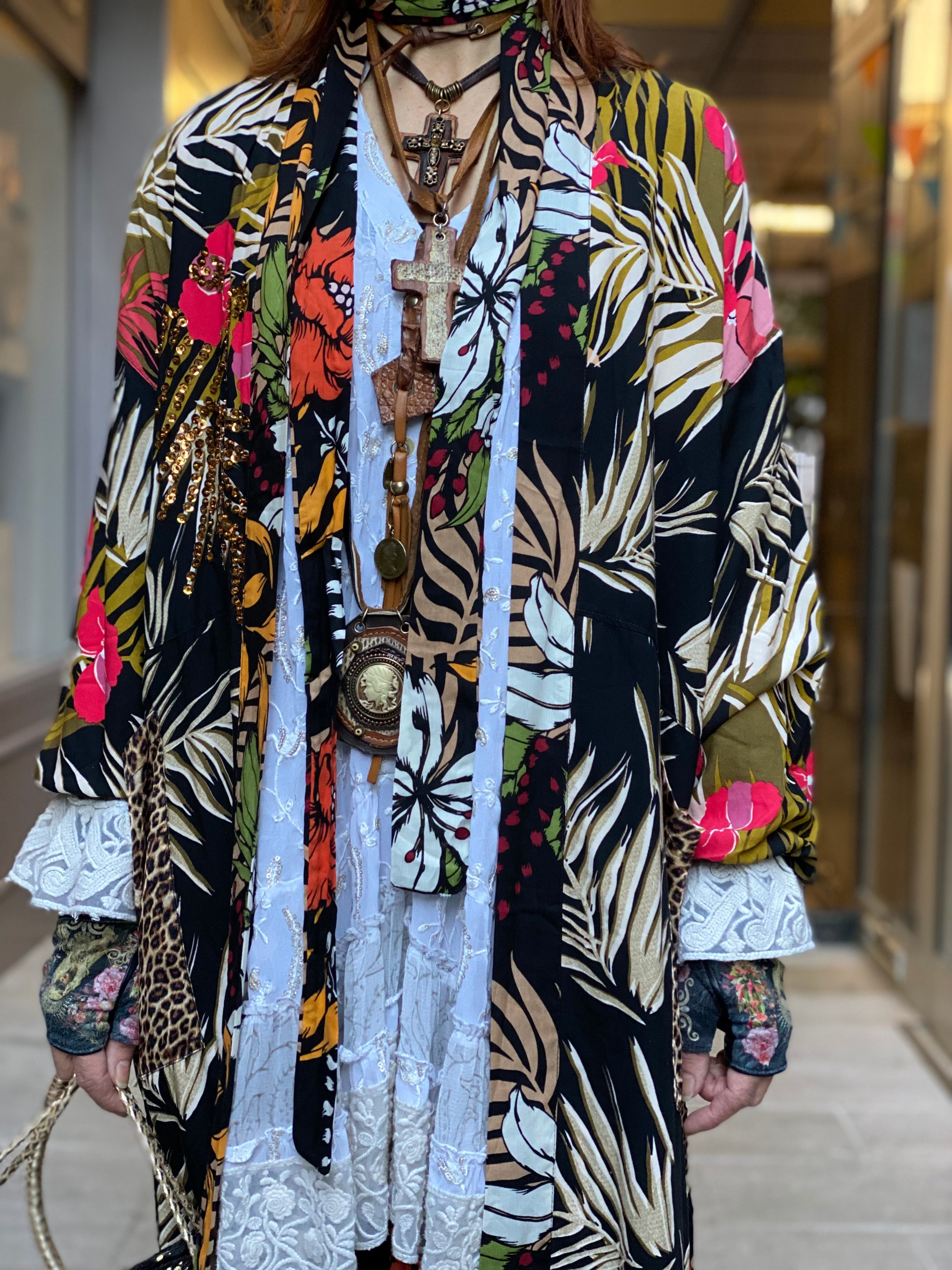 Pirate Flower Sequins Long Kimono