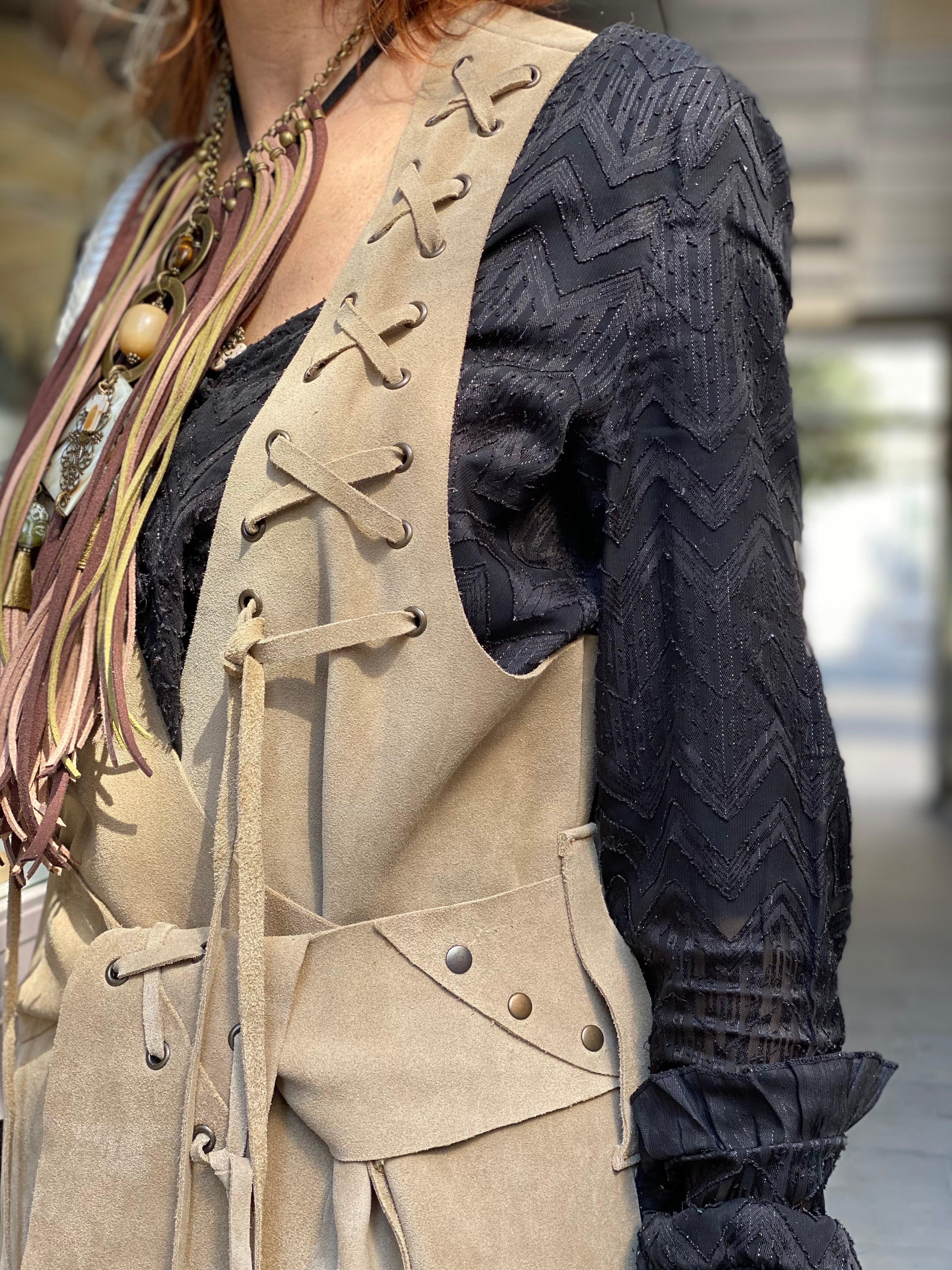 Long leather vest Tessa Iguan Atypikskin