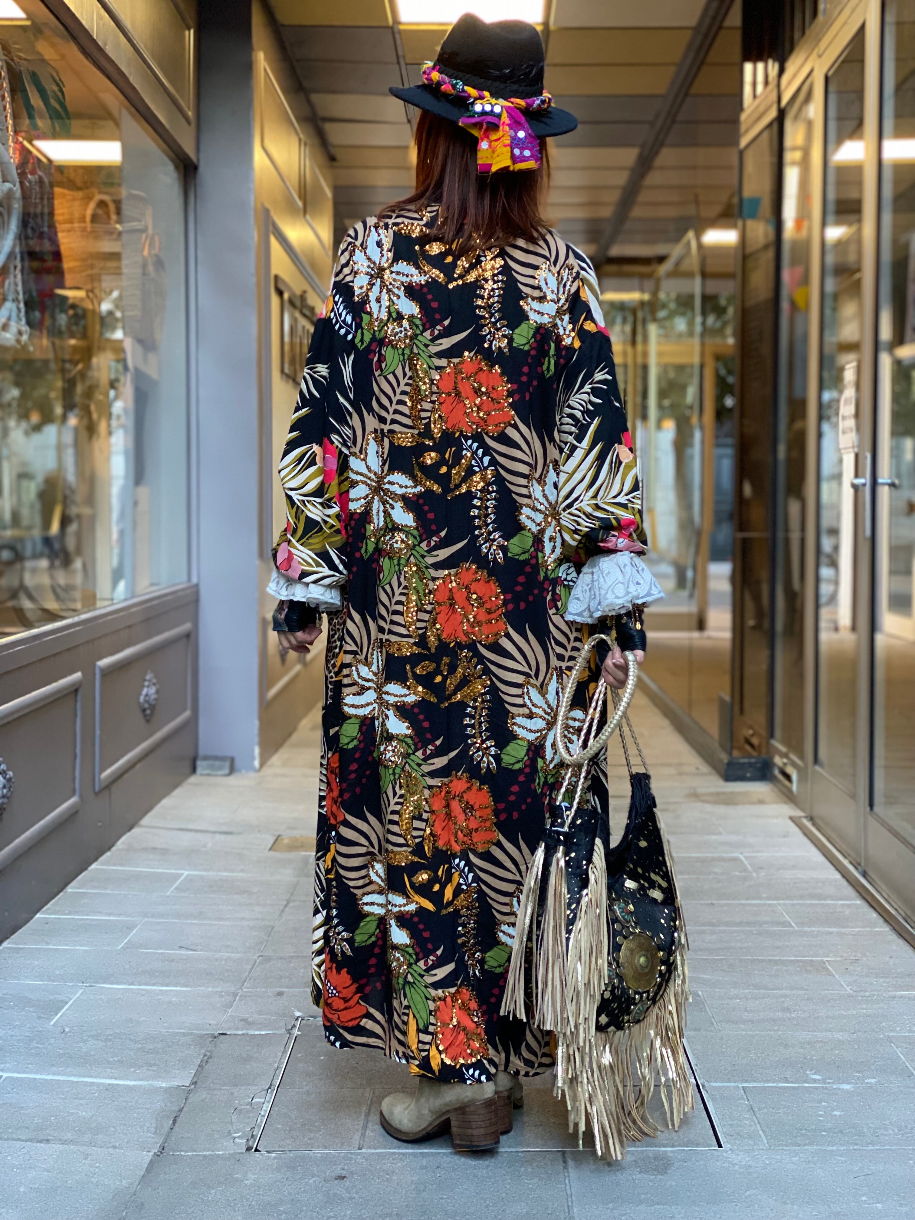Pirate Flower Sequins Long Kimono