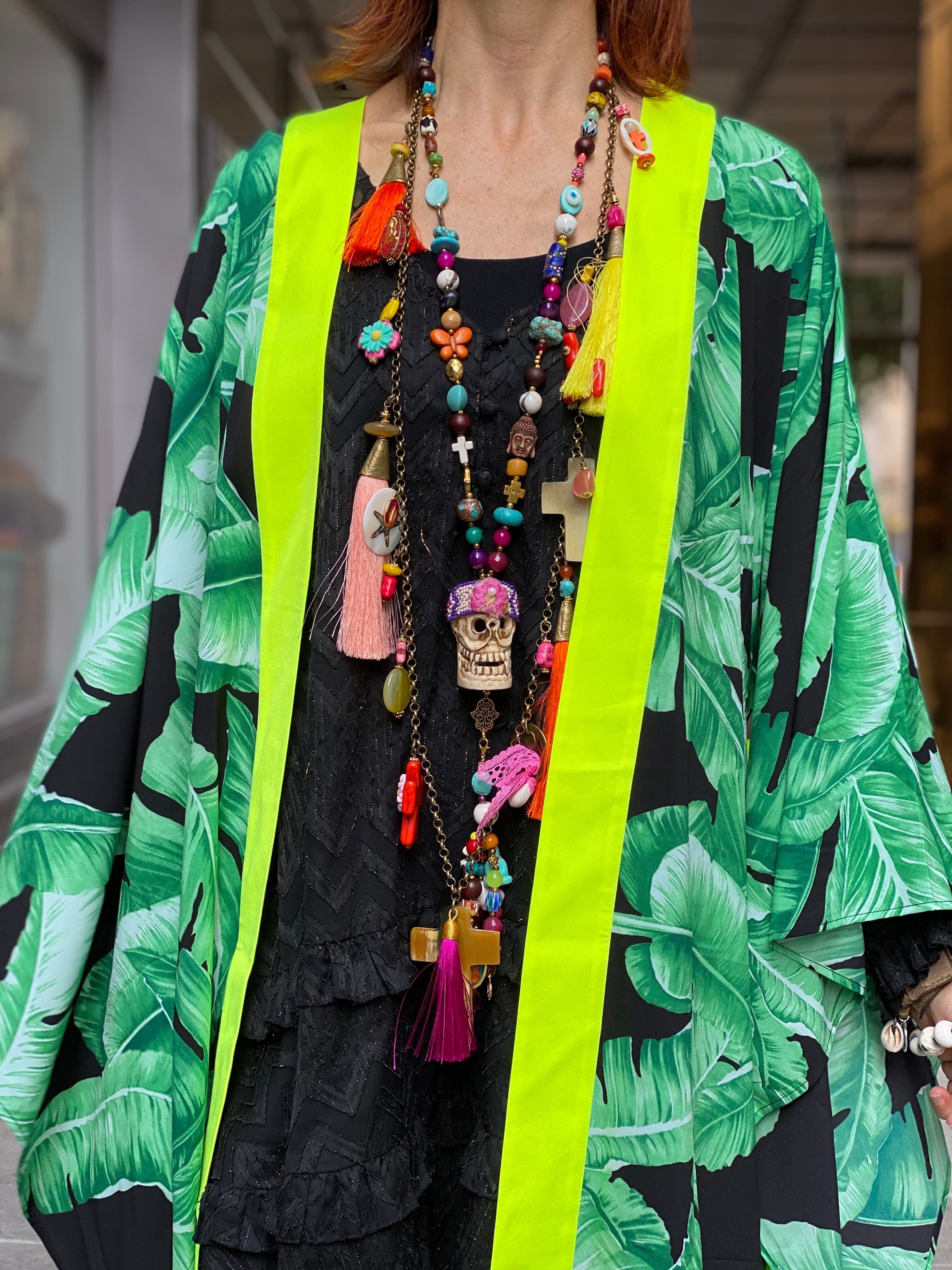 Kimono Jungle Green Palm Romantic Skull Mystique Beach