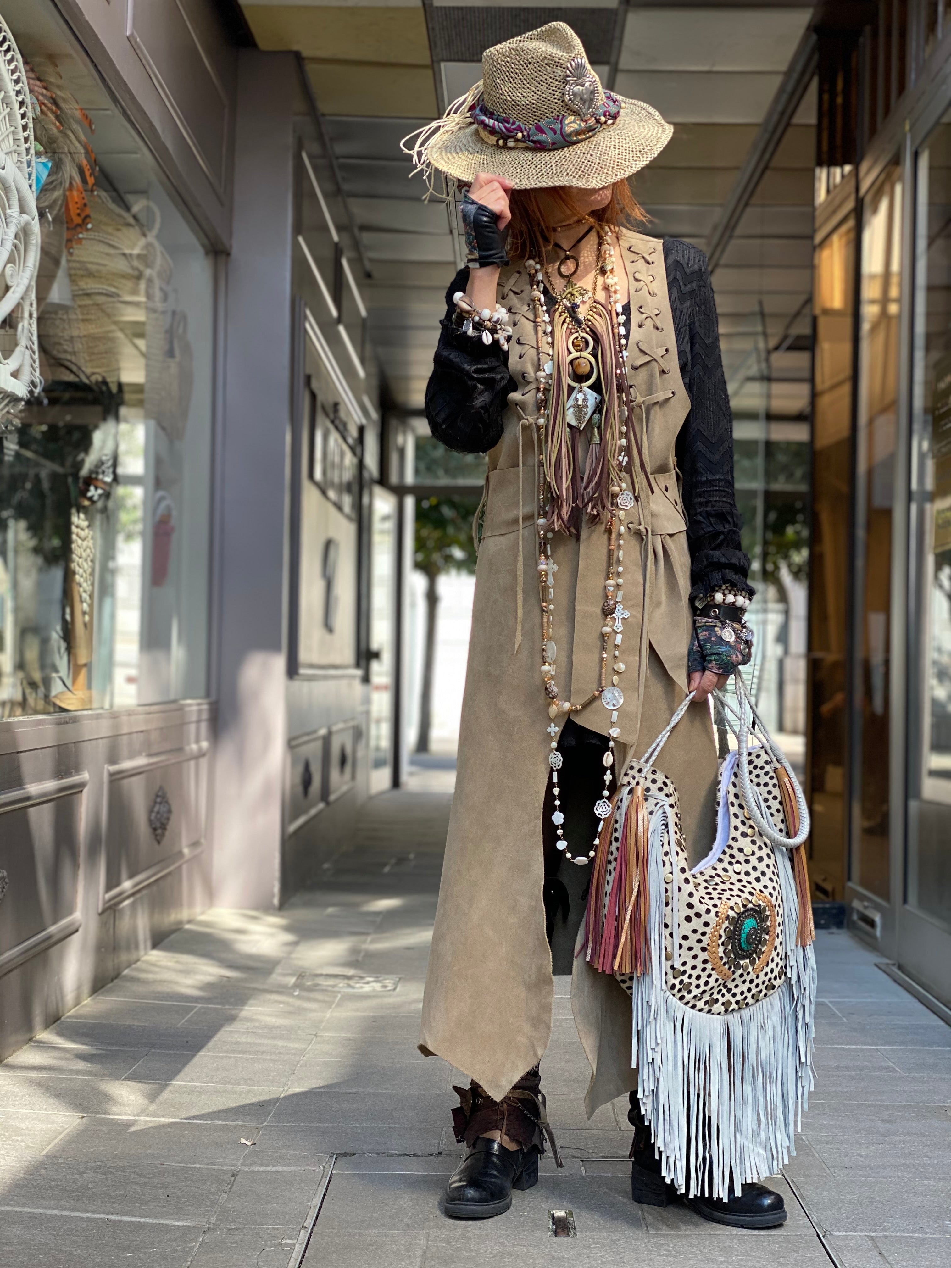 Long leather vest Tessa Iguan Atypikskin
