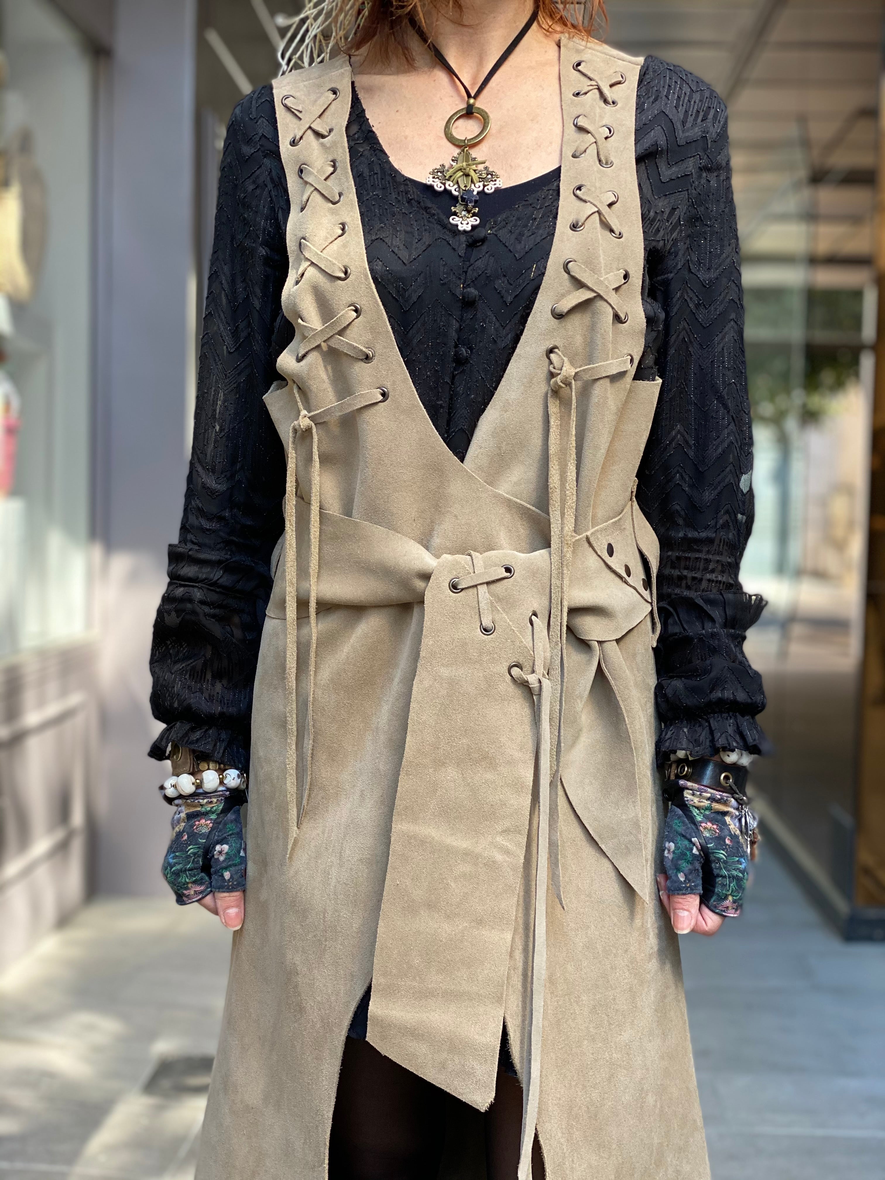 Long leather vest Tessa Iguan Atypikskin