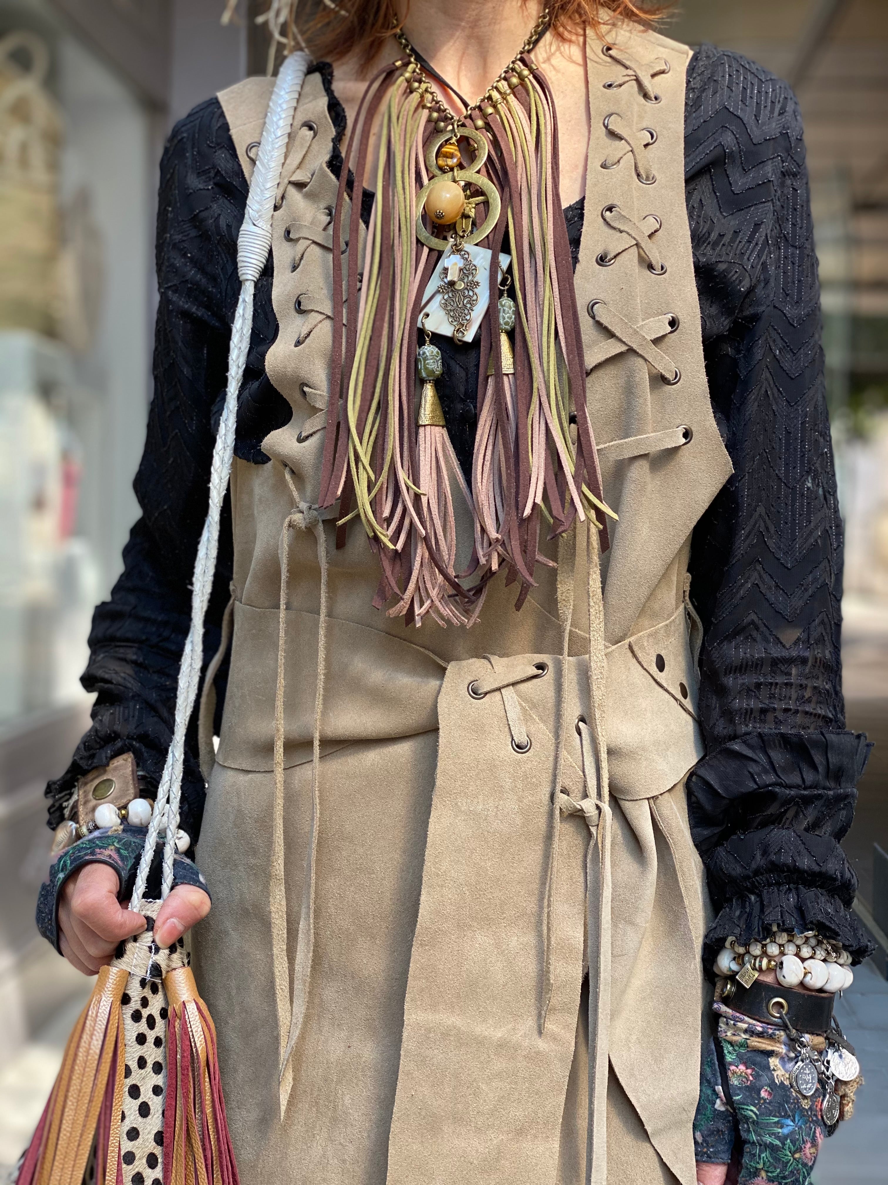 Long leather vest Tessa Iguan Atypikskin