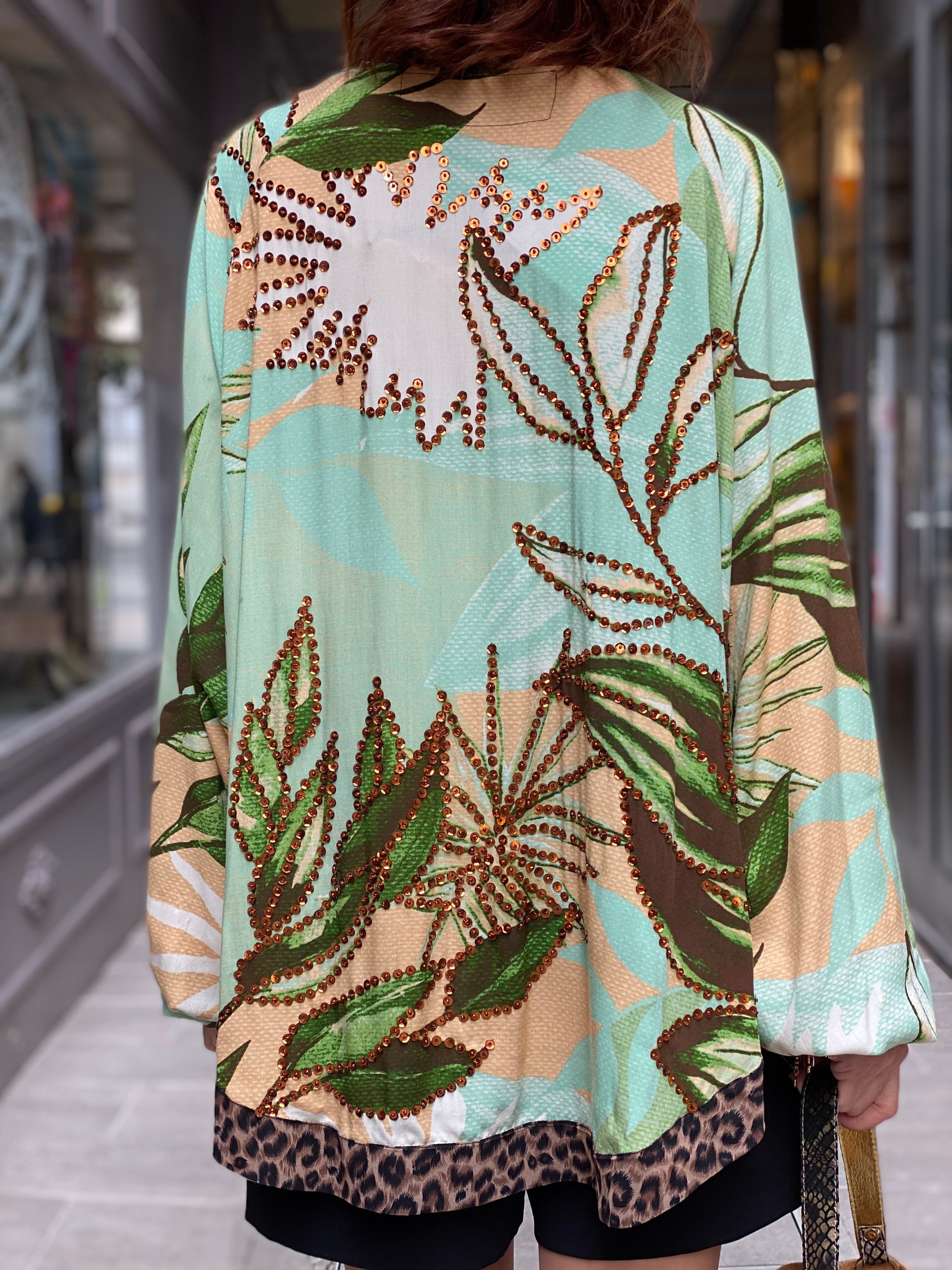 Pirate Flower Sequin Short Kimono