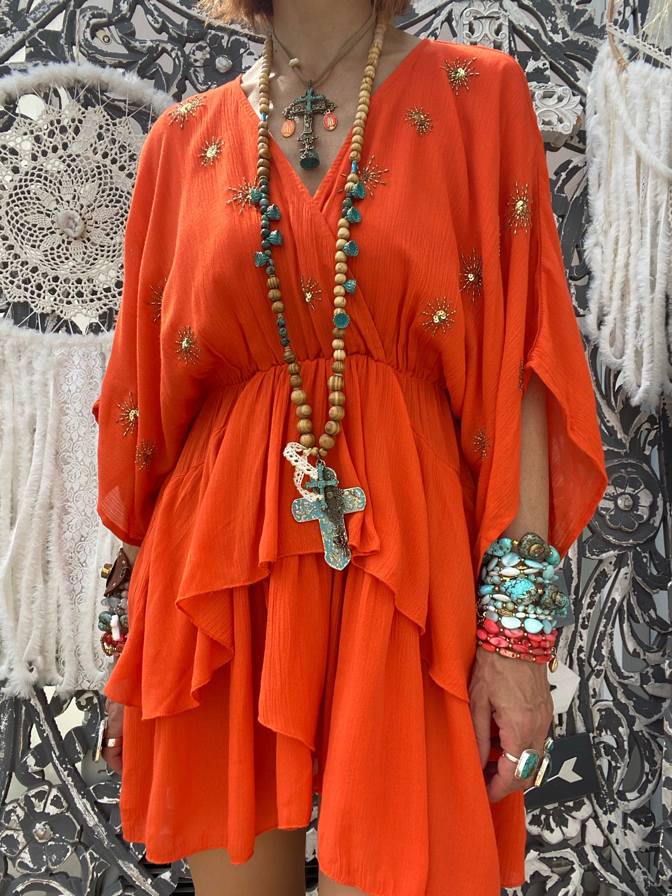 Short dress Vera Tangerine/ Sun Embroideries Sundress