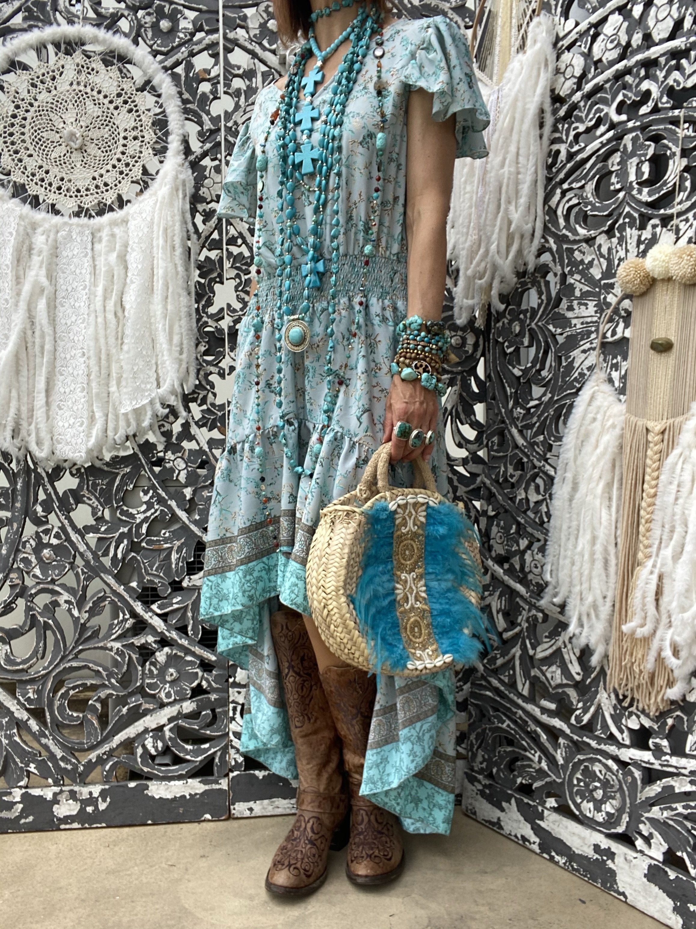 Robe dos nu asymétrique Japan Turquoise Cèdre Sissi