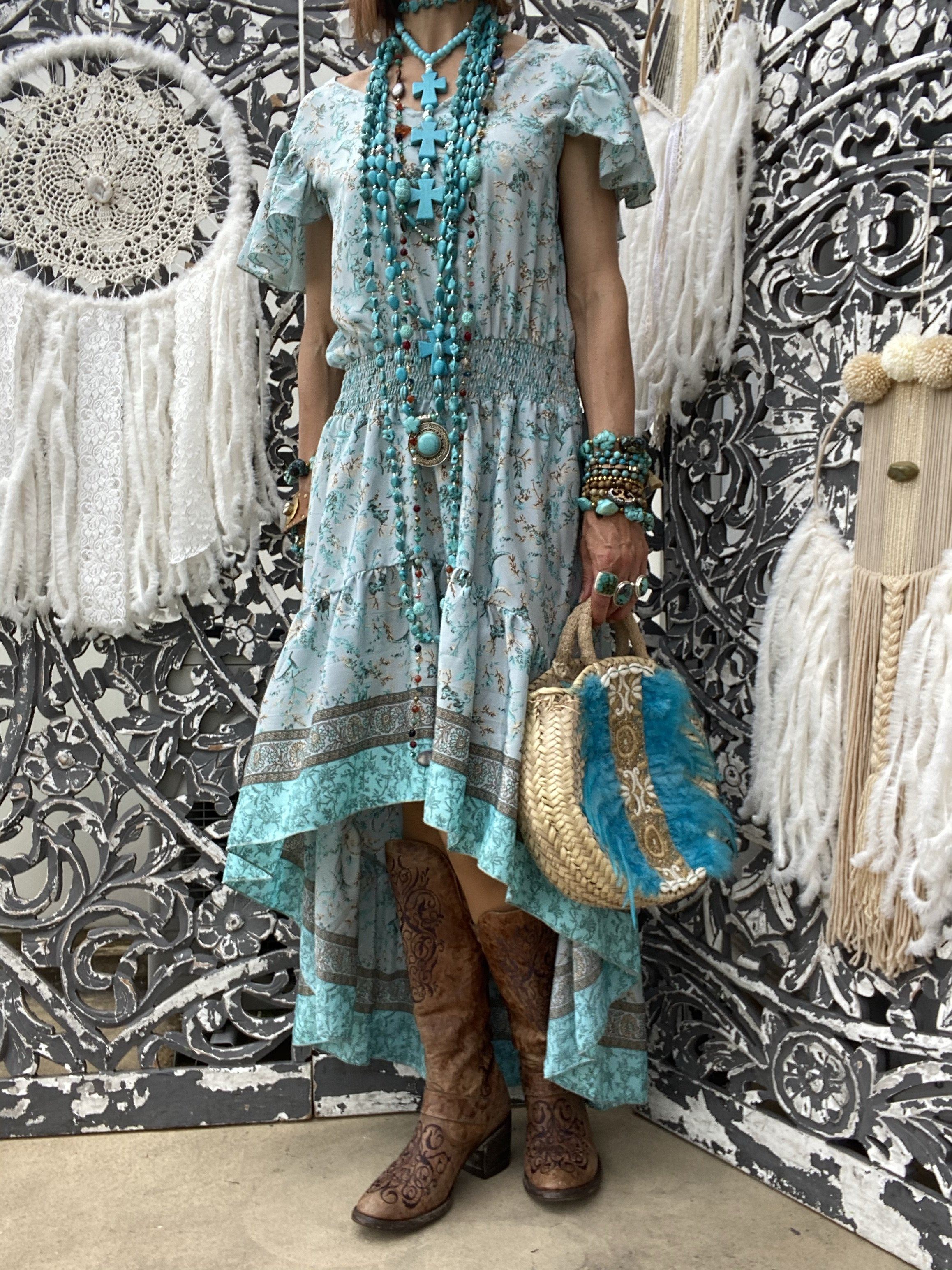Robe dos nu asymétrique Japan Turquoise Cèdre Sissi