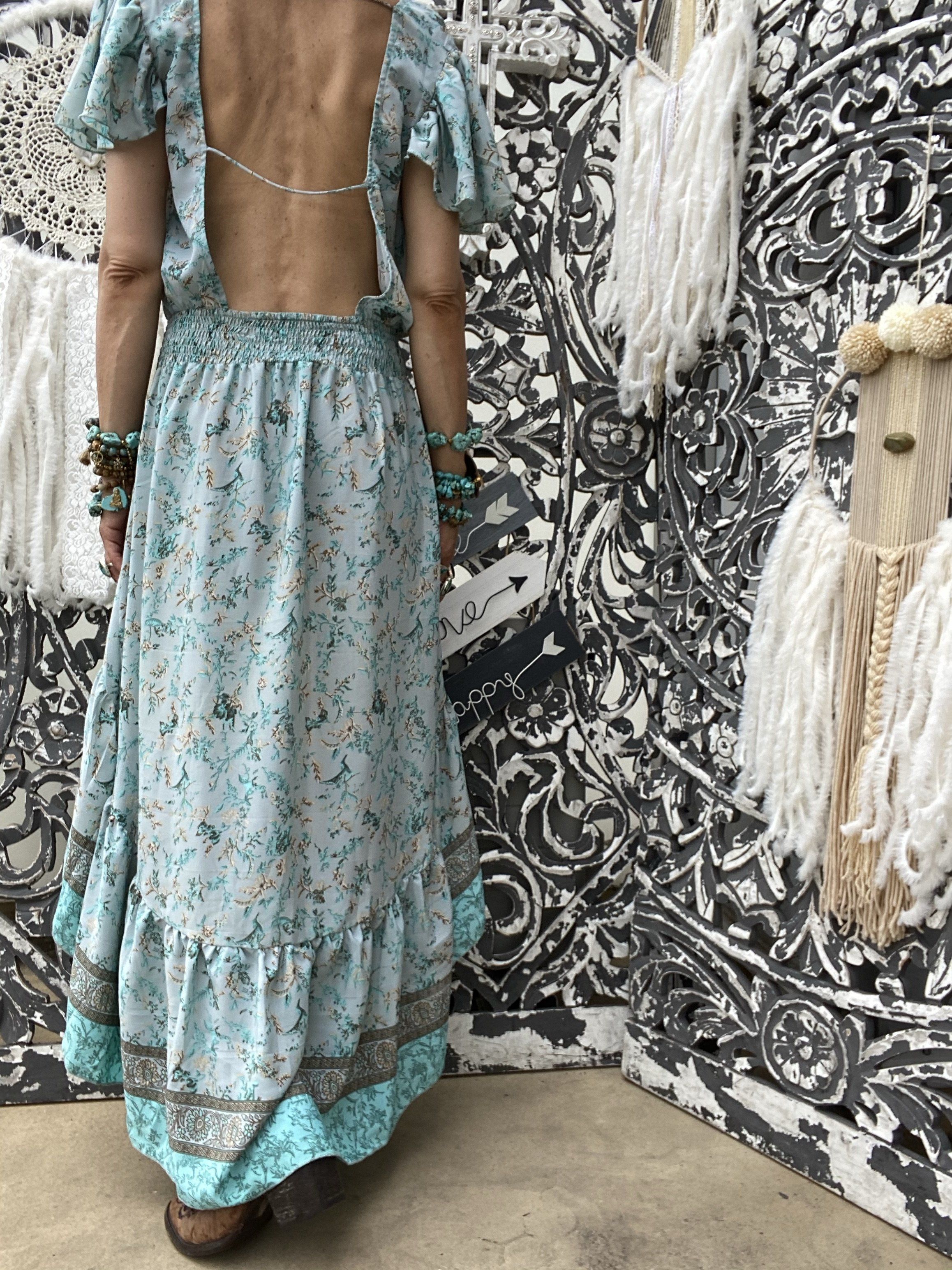Robe dos nu asymétrique Japan Turquoise Cèdre Sissi
