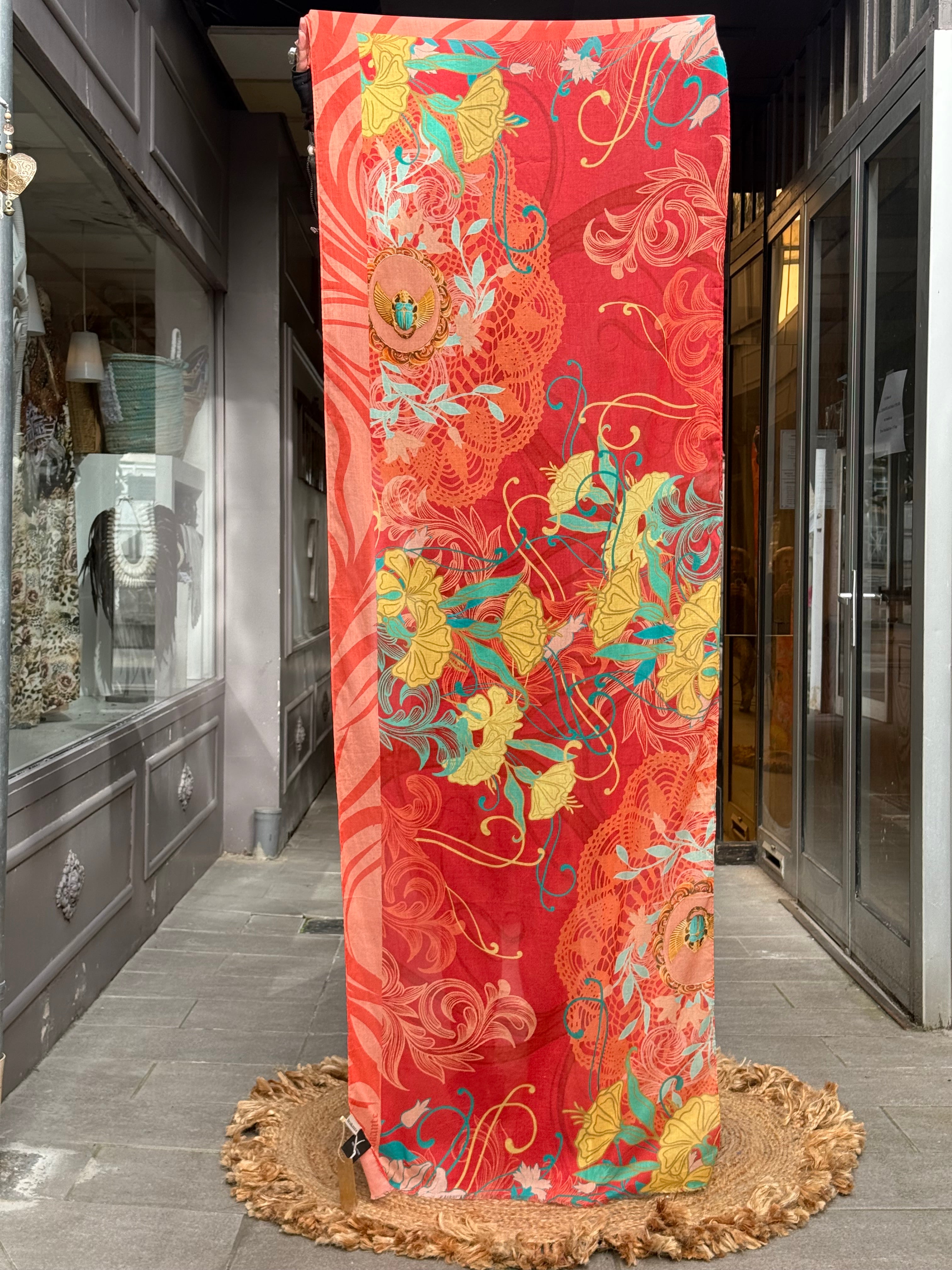 Grand Foulard Coton Cléopatre Rubis Brokante