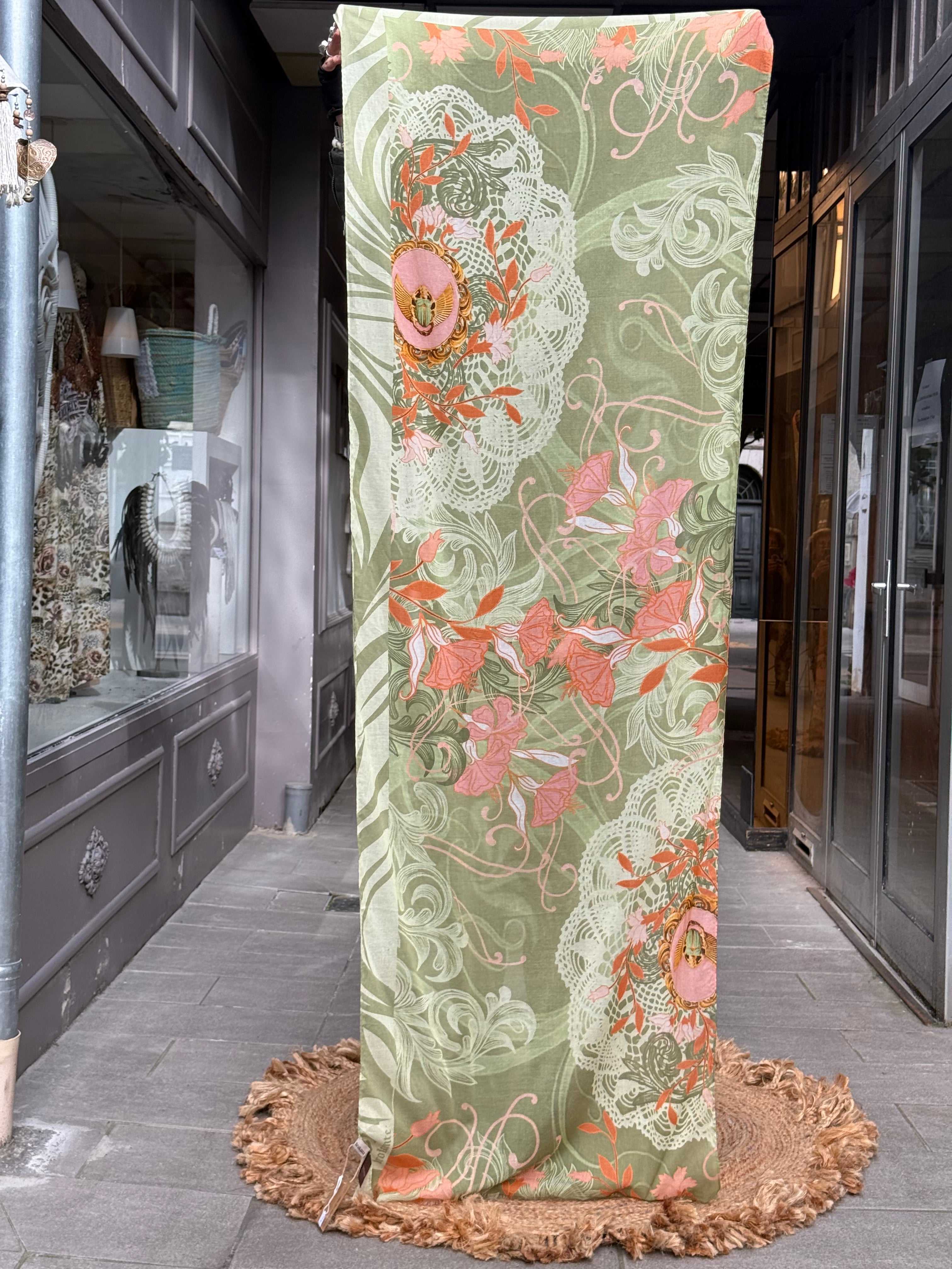 Grand Foulard Coton Cléopatre Jade Brokante