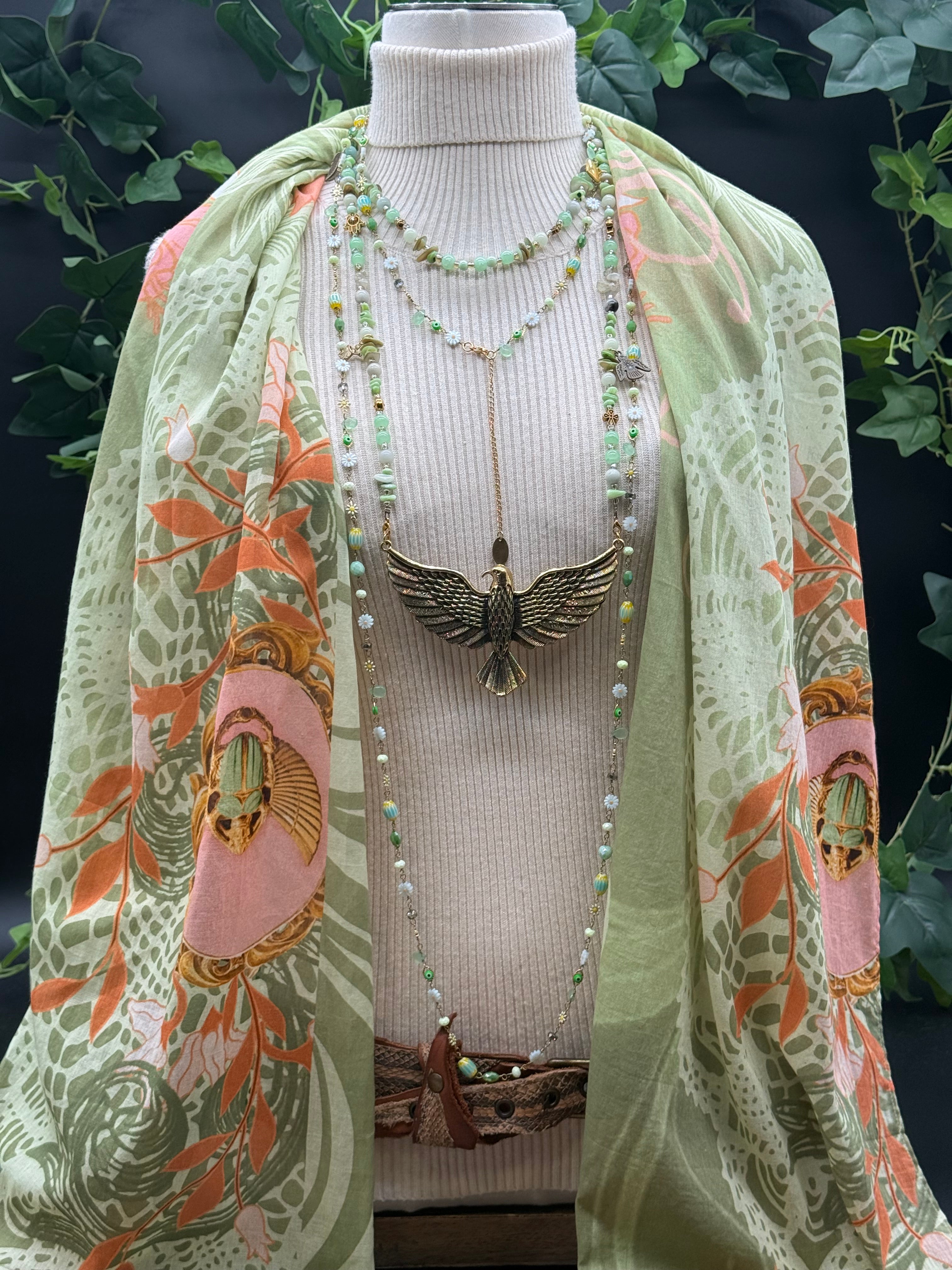 Grand Foulard Coton Cléopatre Jade Brokante