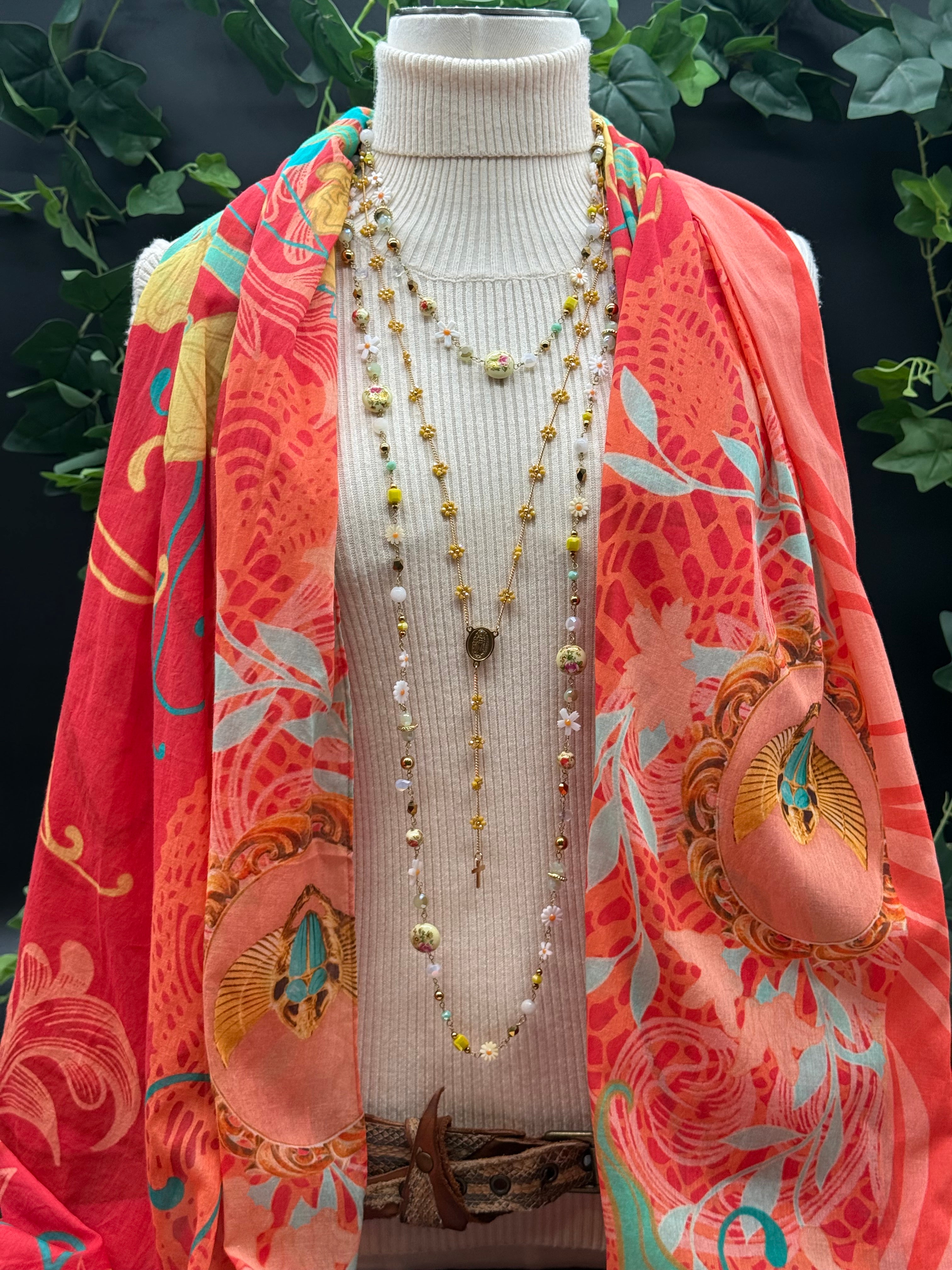 Grand Foulard Coton Cléopatre Rubis Brokante