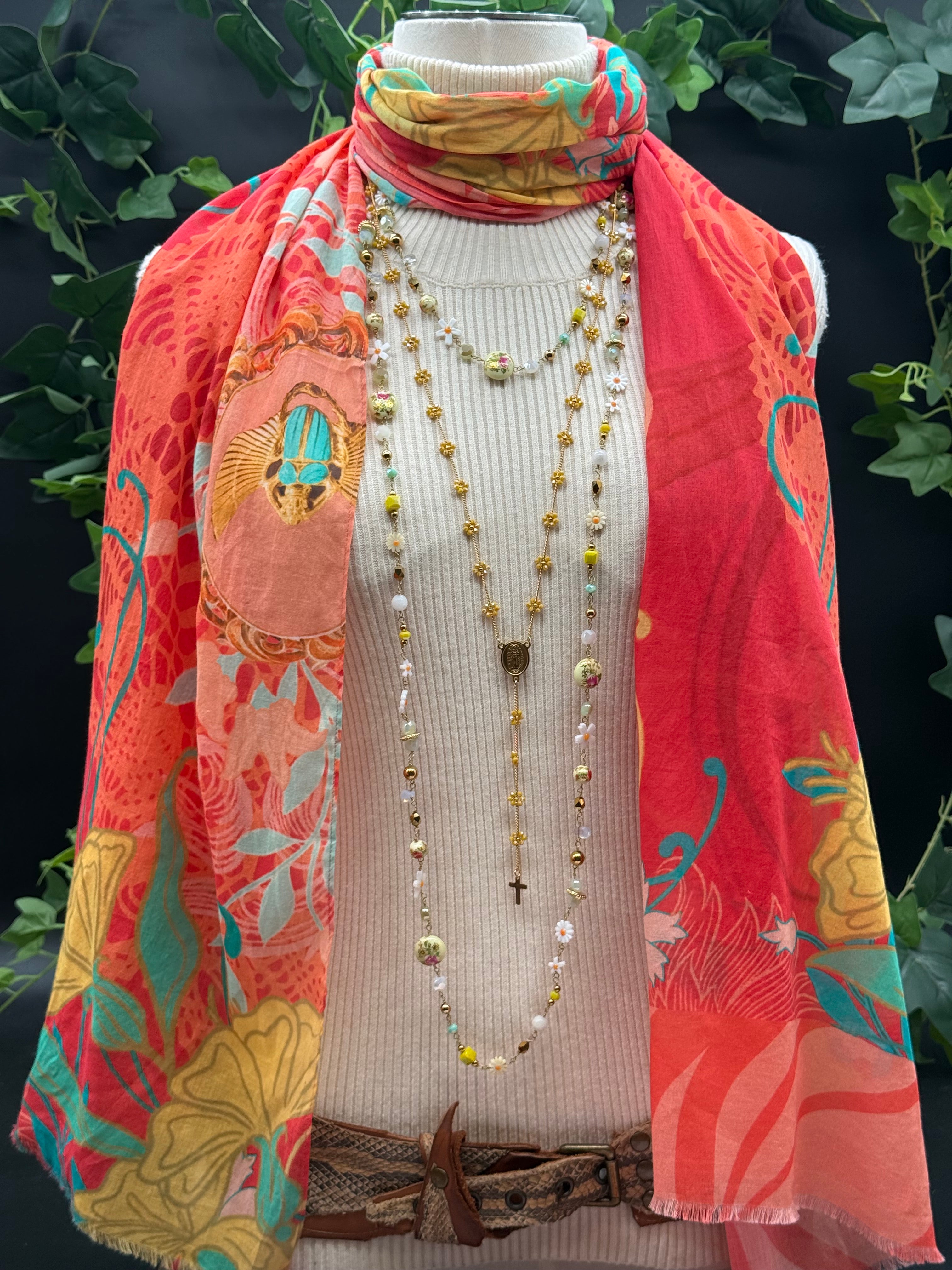 Grand Foulard Coton Cléopatre Rubis Brokante