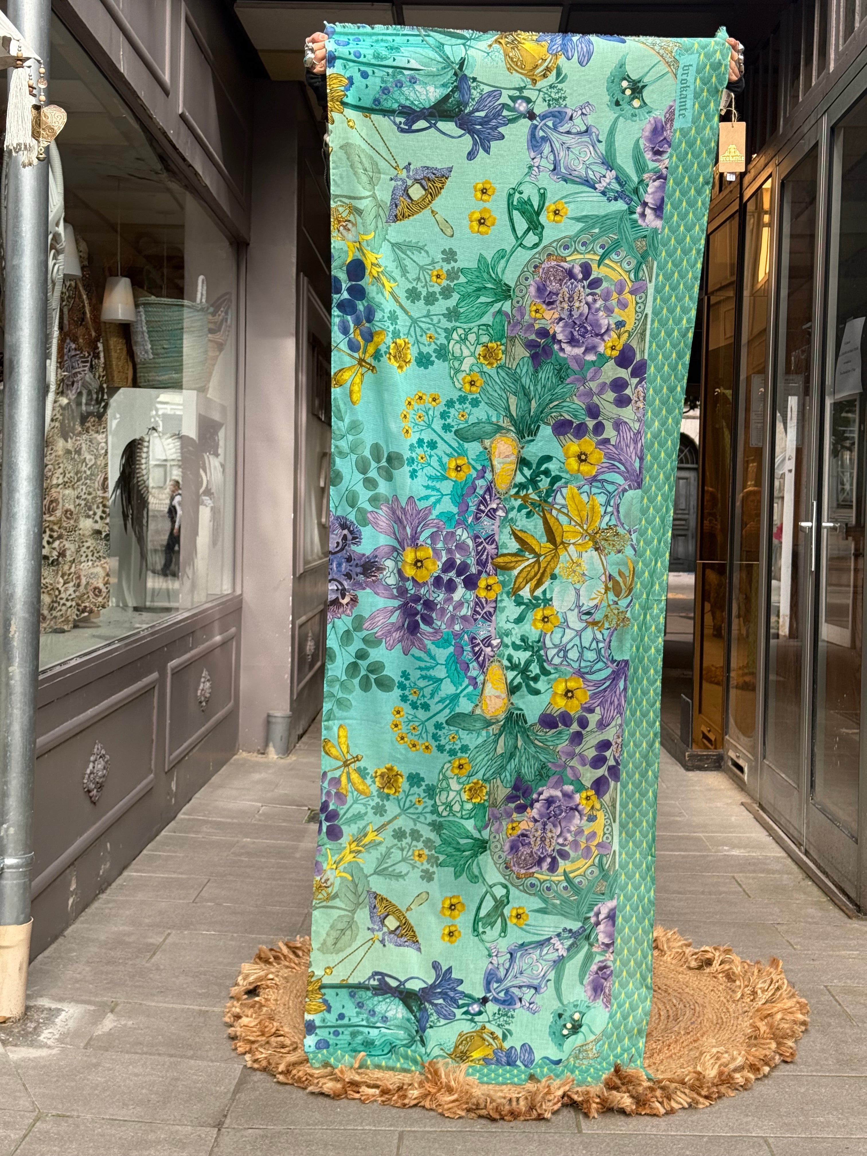 Grand Foulard Coton Guimard Turquoise Brokante