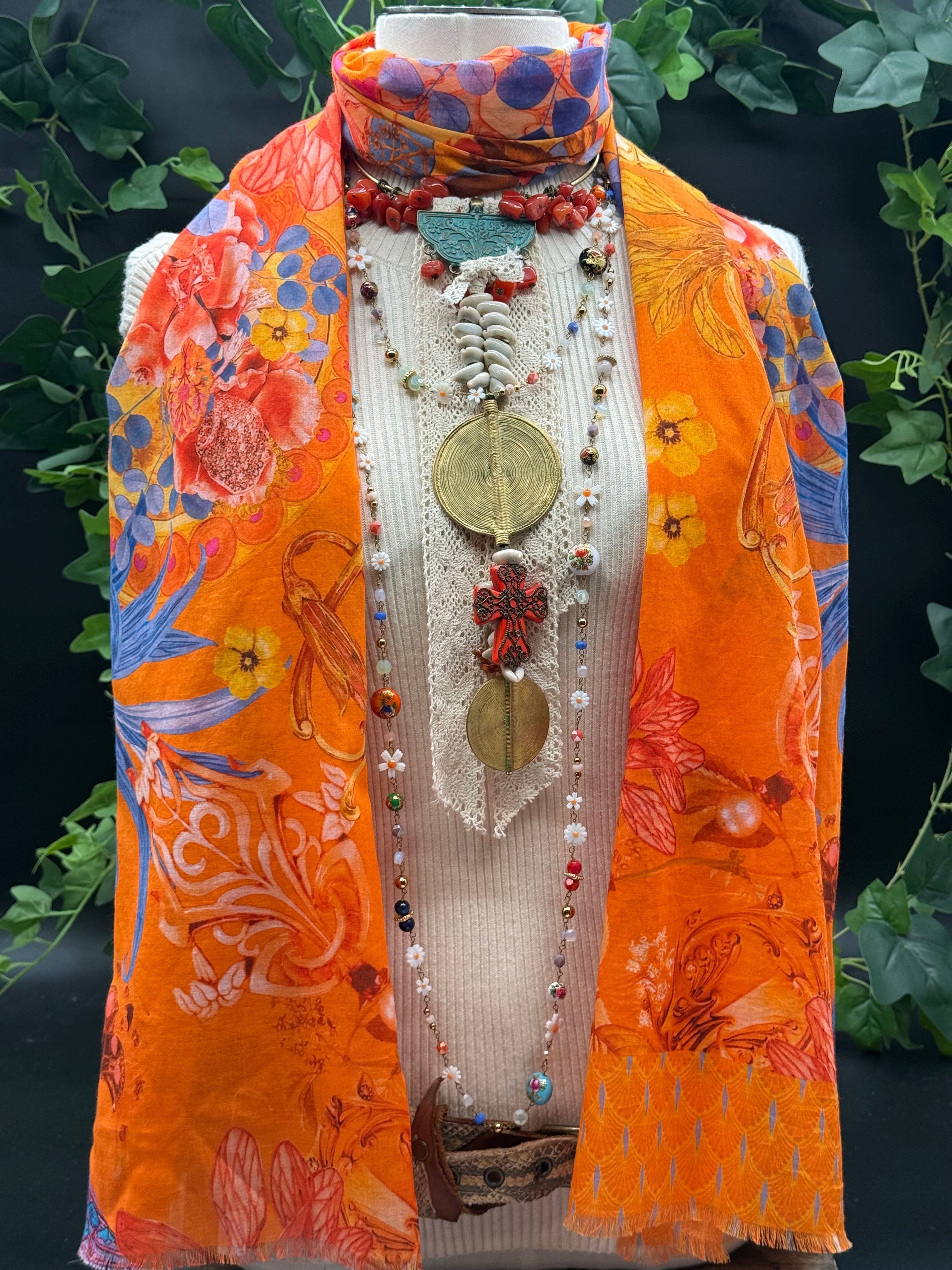 Grand Foulard Coton Guimard Cornaline Brokante