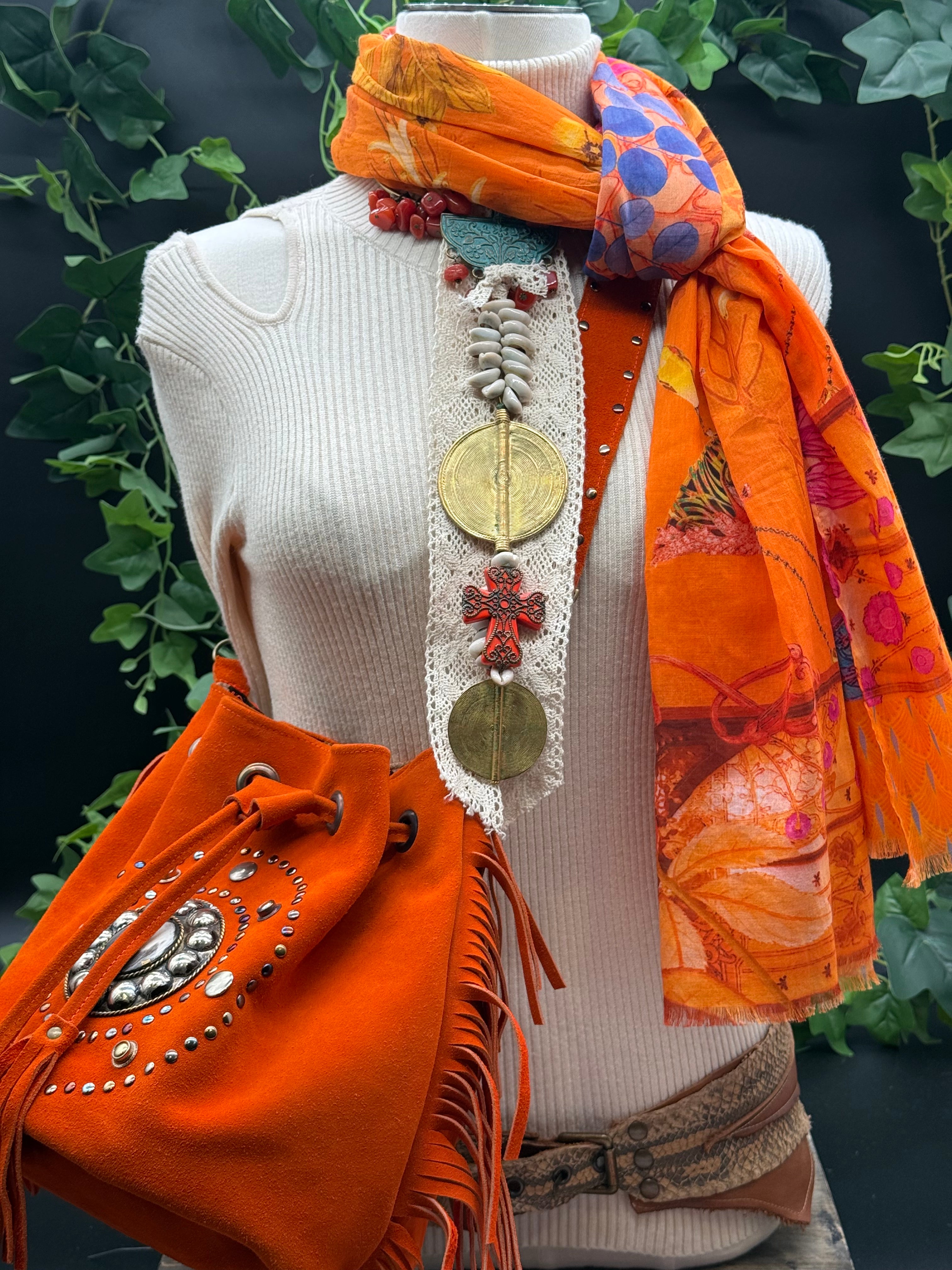 Grand Foulard Coton Guimard Cornaline Brokante