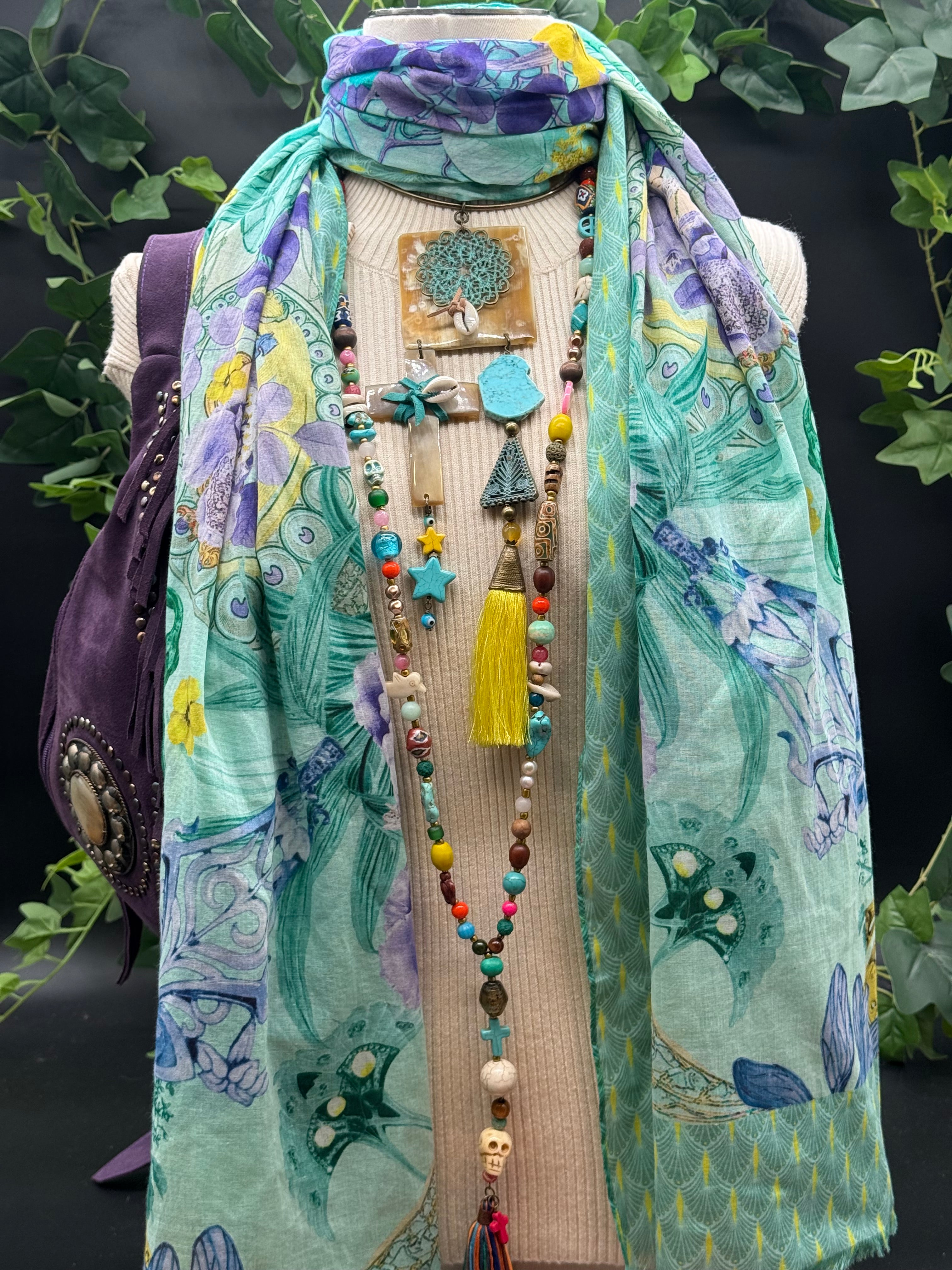 Grand Foulard Coton Guimard Turquoise Brokante