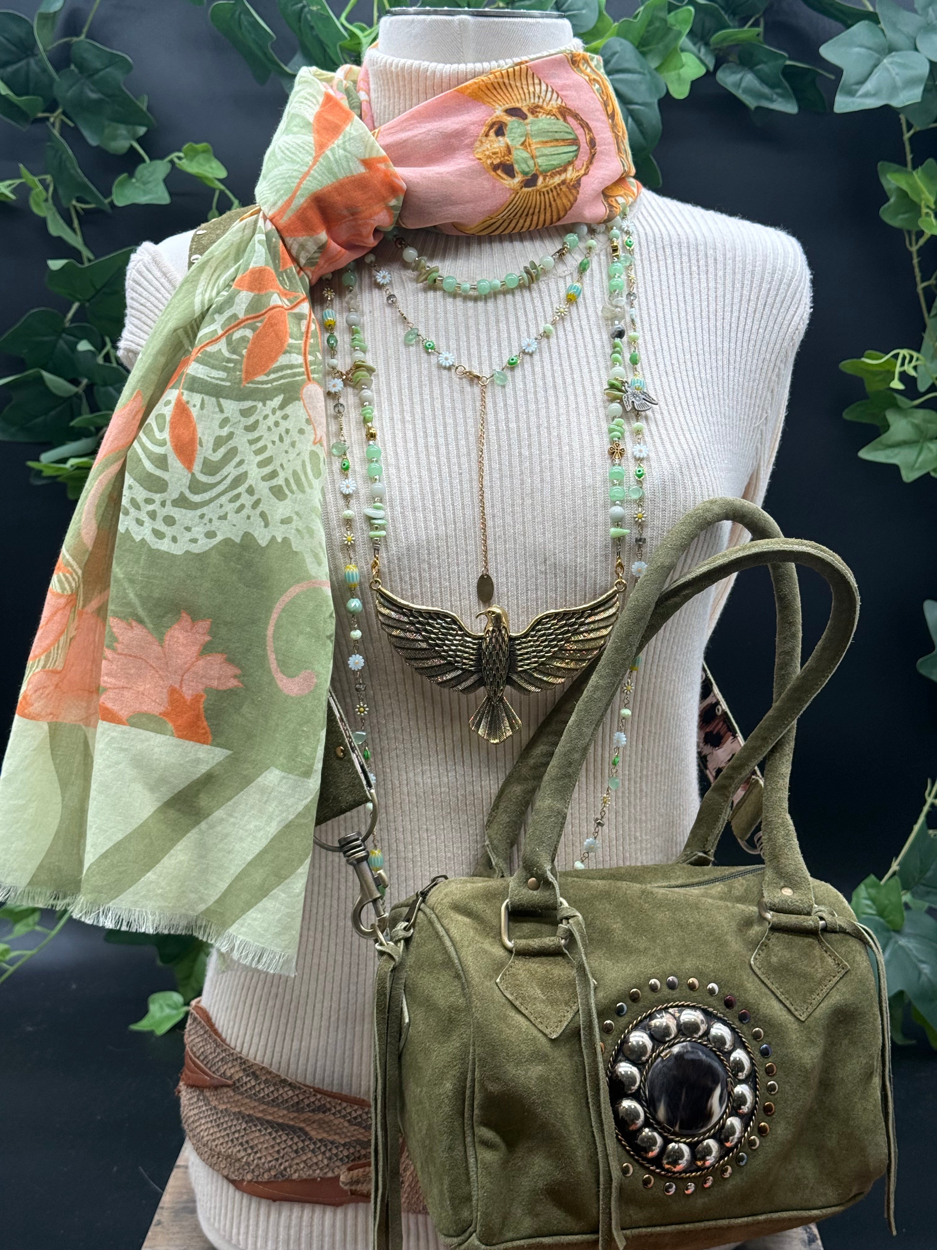 Grand Foulard Coton Cléopatre Jade Brokante