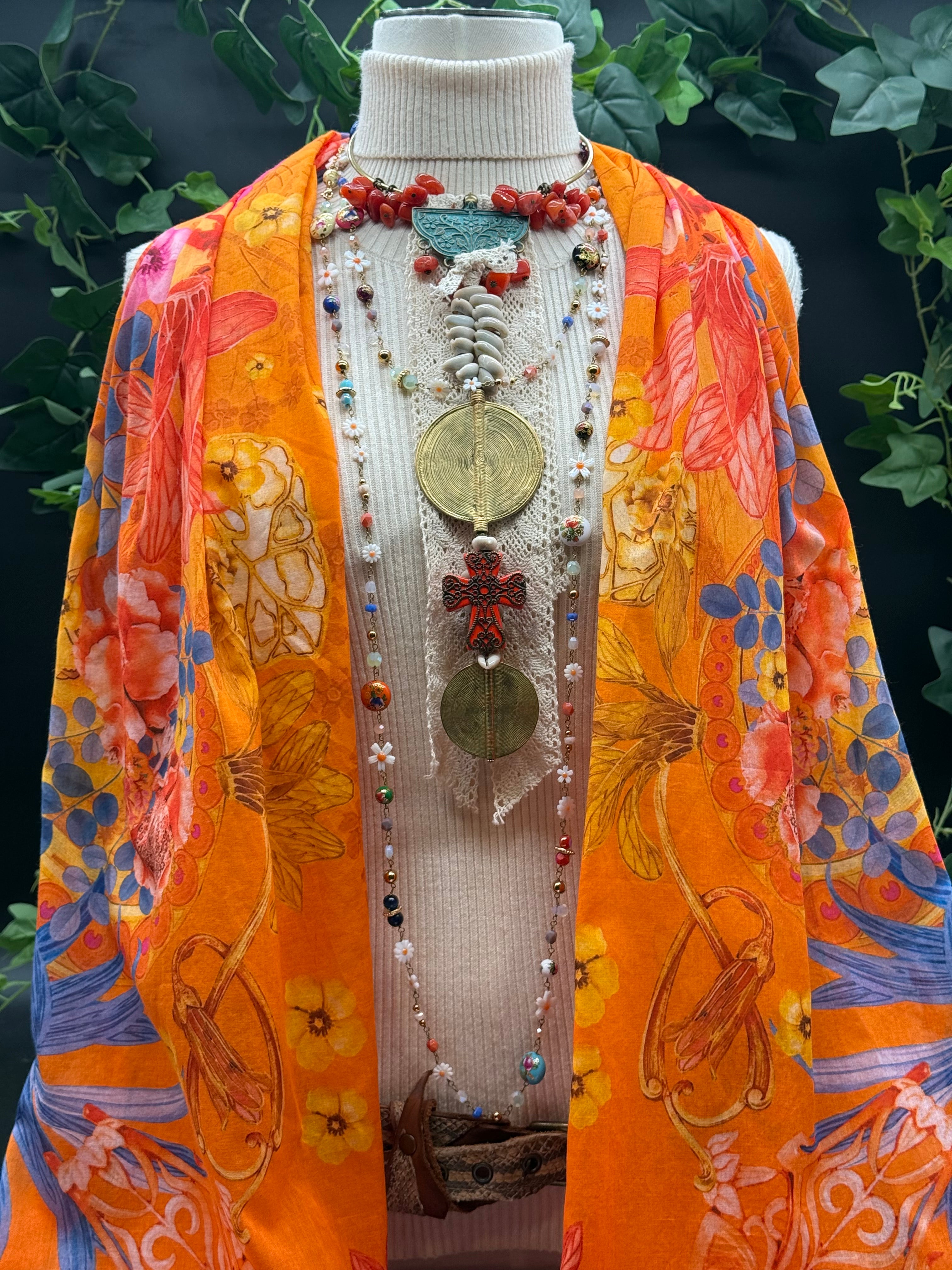 Grand Foulard Coton Guimard Cornaline Brokante