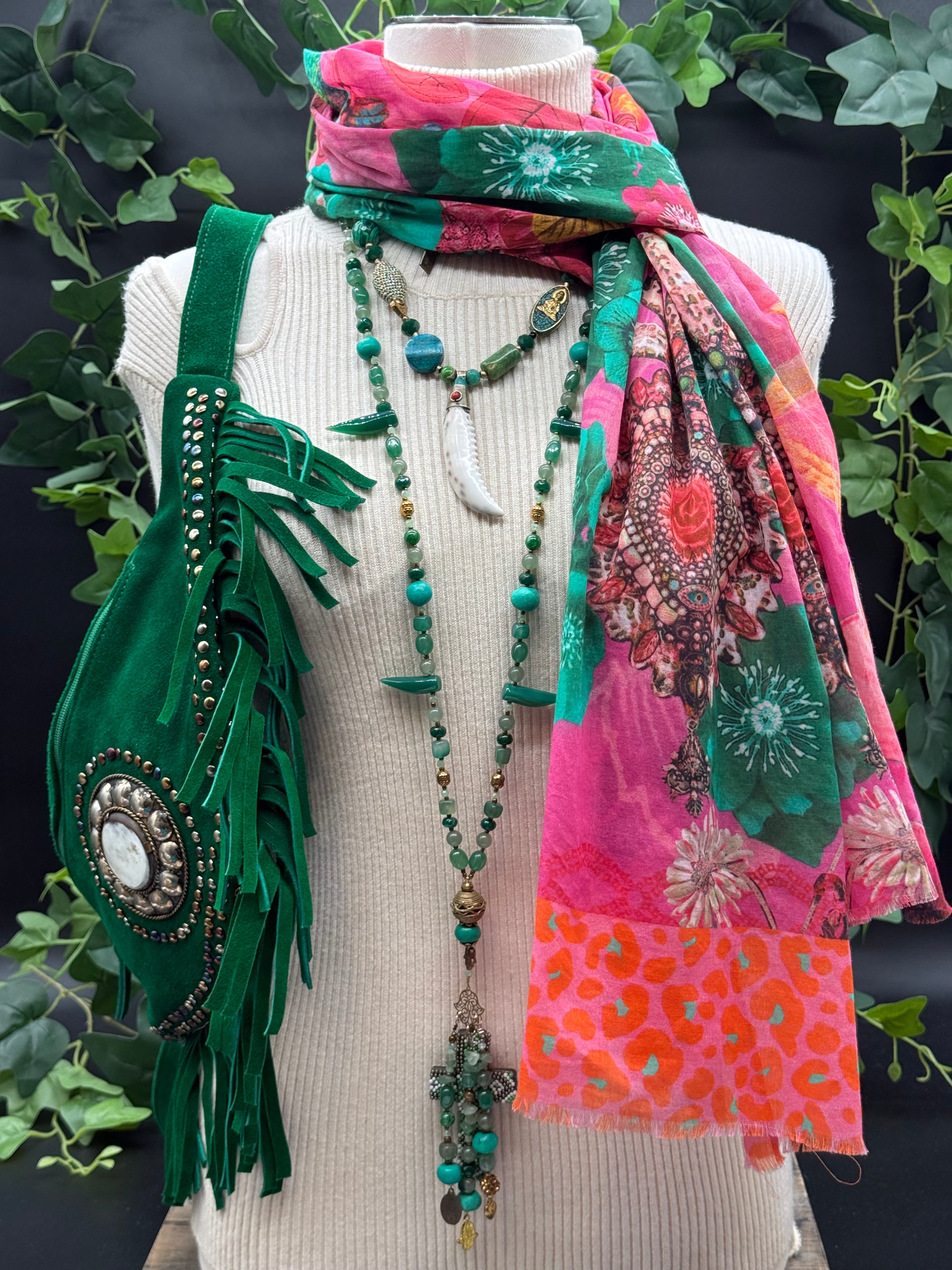 Grand Foulard Coton Amulette Rose Brokante