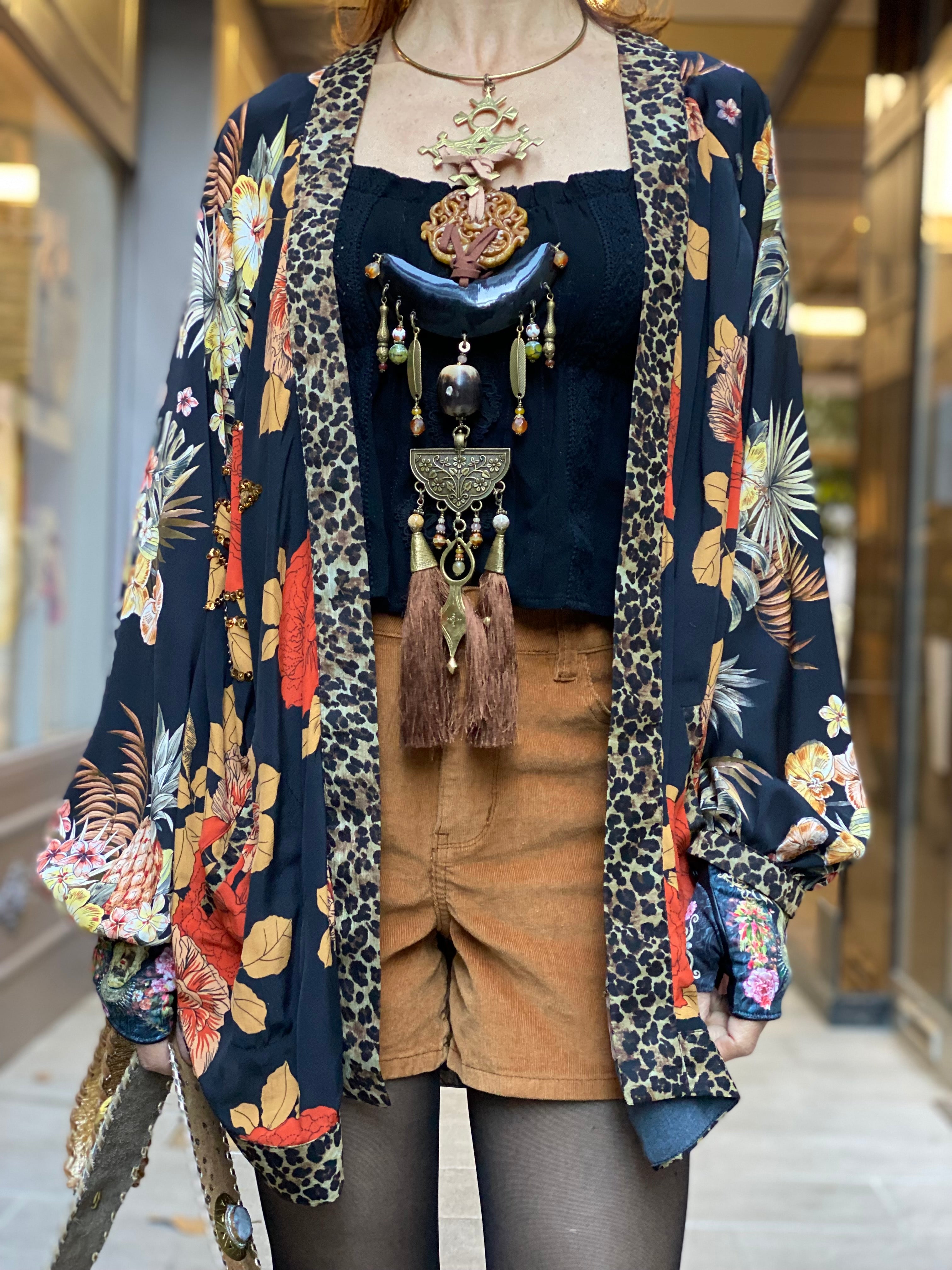 Pirate Flower Sequin Short Kimono