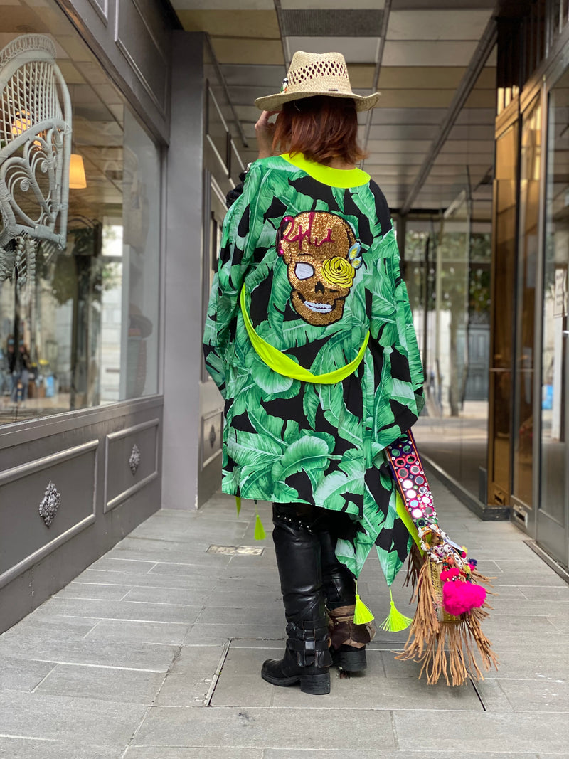 Kimono Jungle Green Palm Romantic Skull Mystique Beach