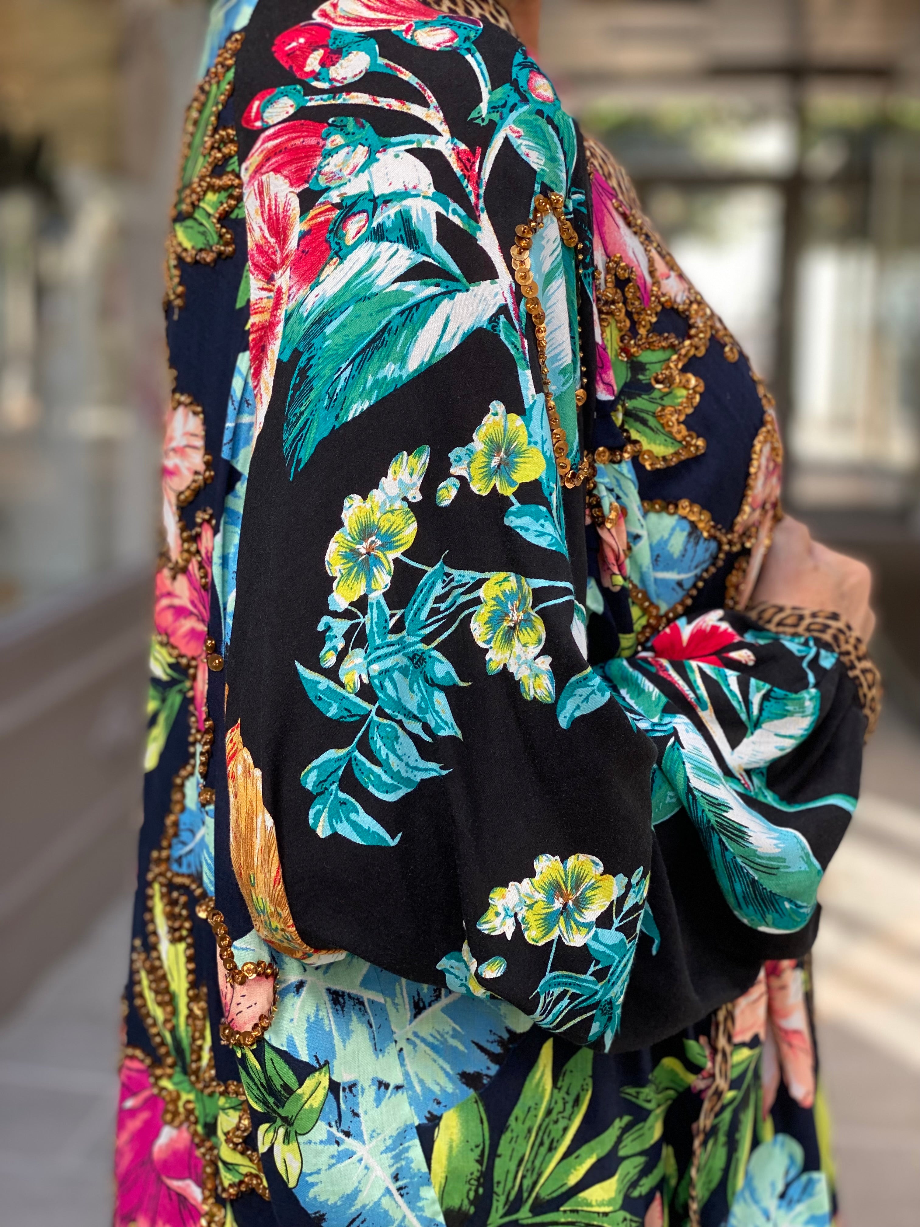 Pirate Flower Sequin Short Kimono