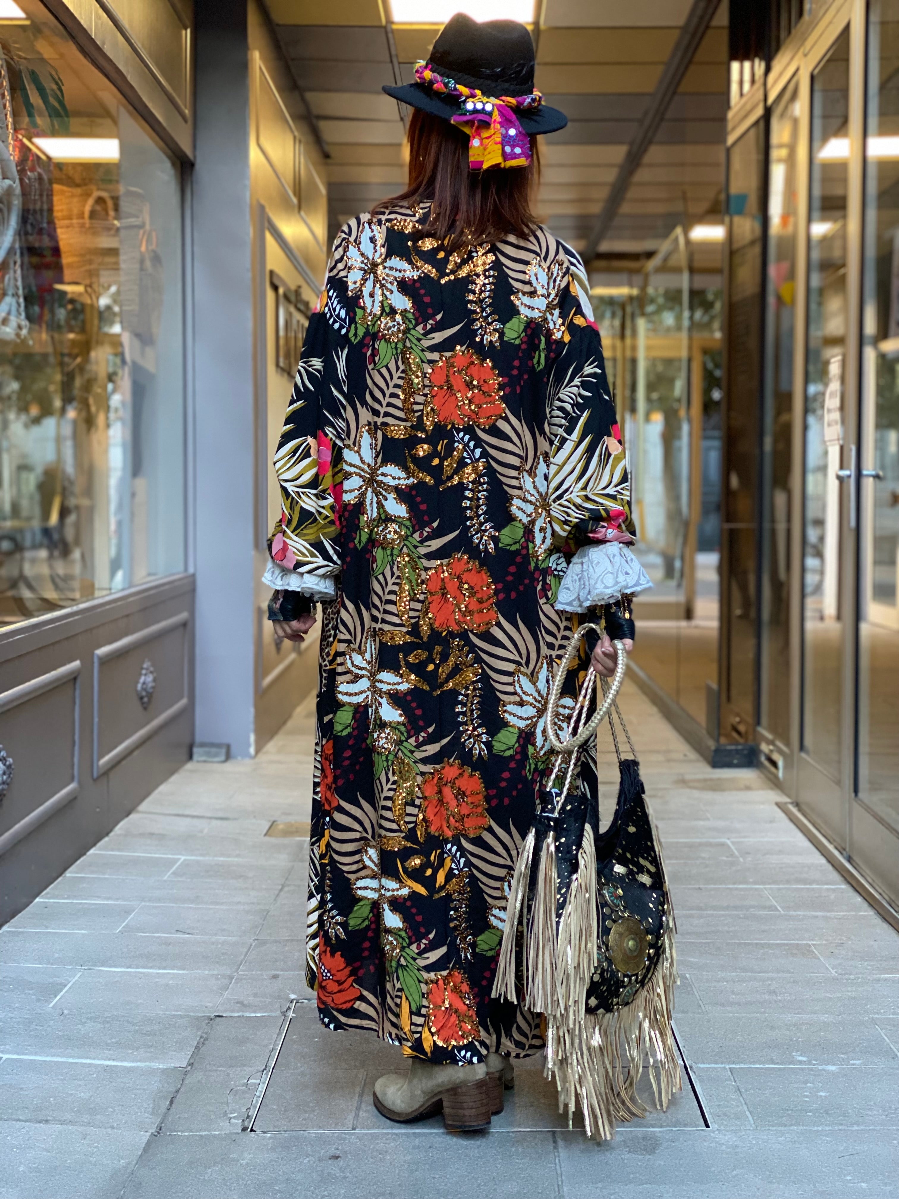 Kimono Long Paillettes Fleur de Pirate