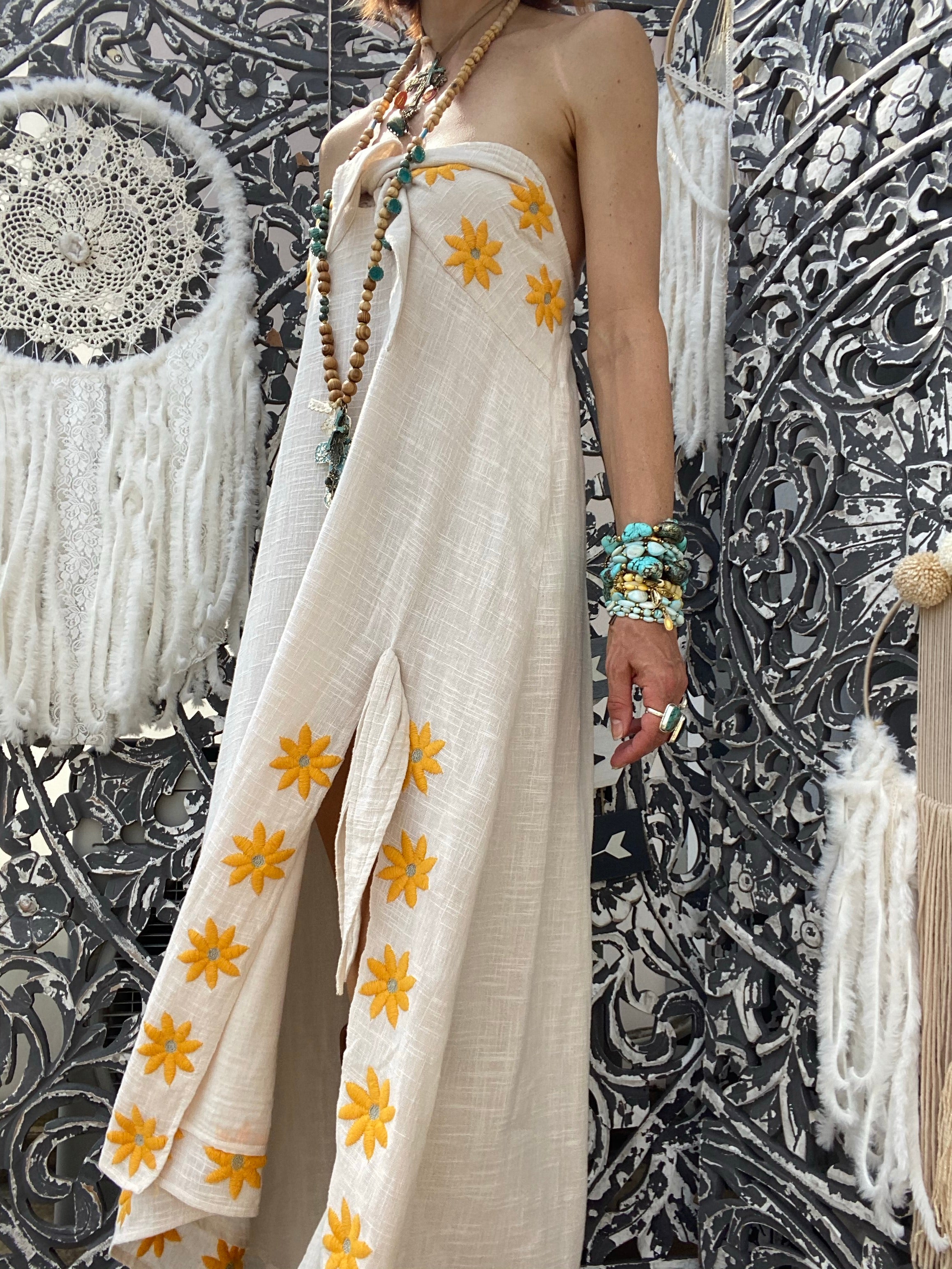 Robe Pampa Coconut/Curcuma Daisies Embroideries Sundress