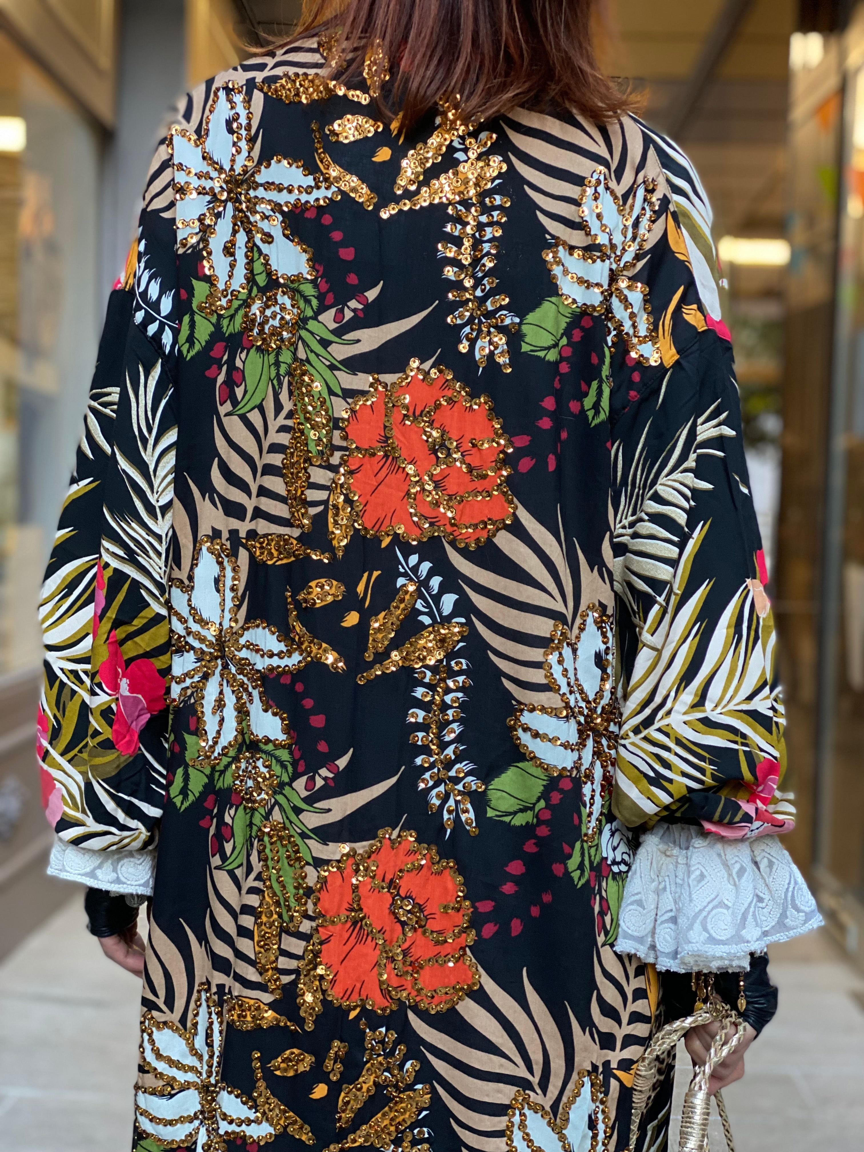 Pirate Flower Sequins Long Kimono