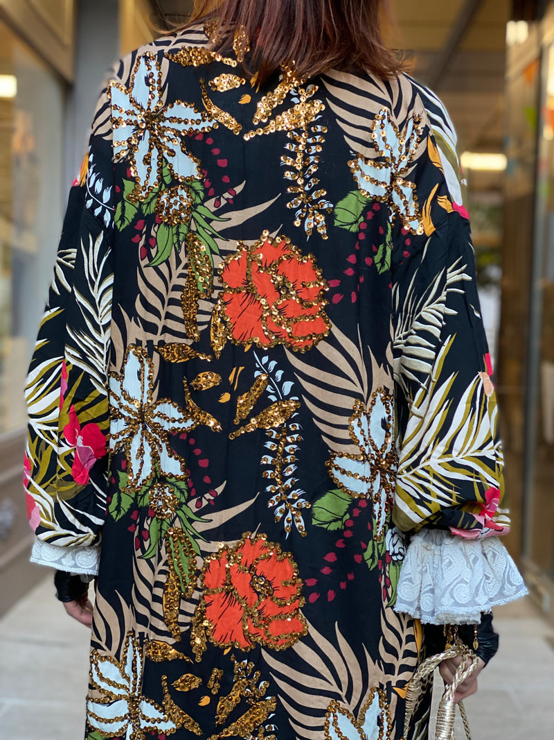 Kimono Long Paillettes Fleur de Pirate
