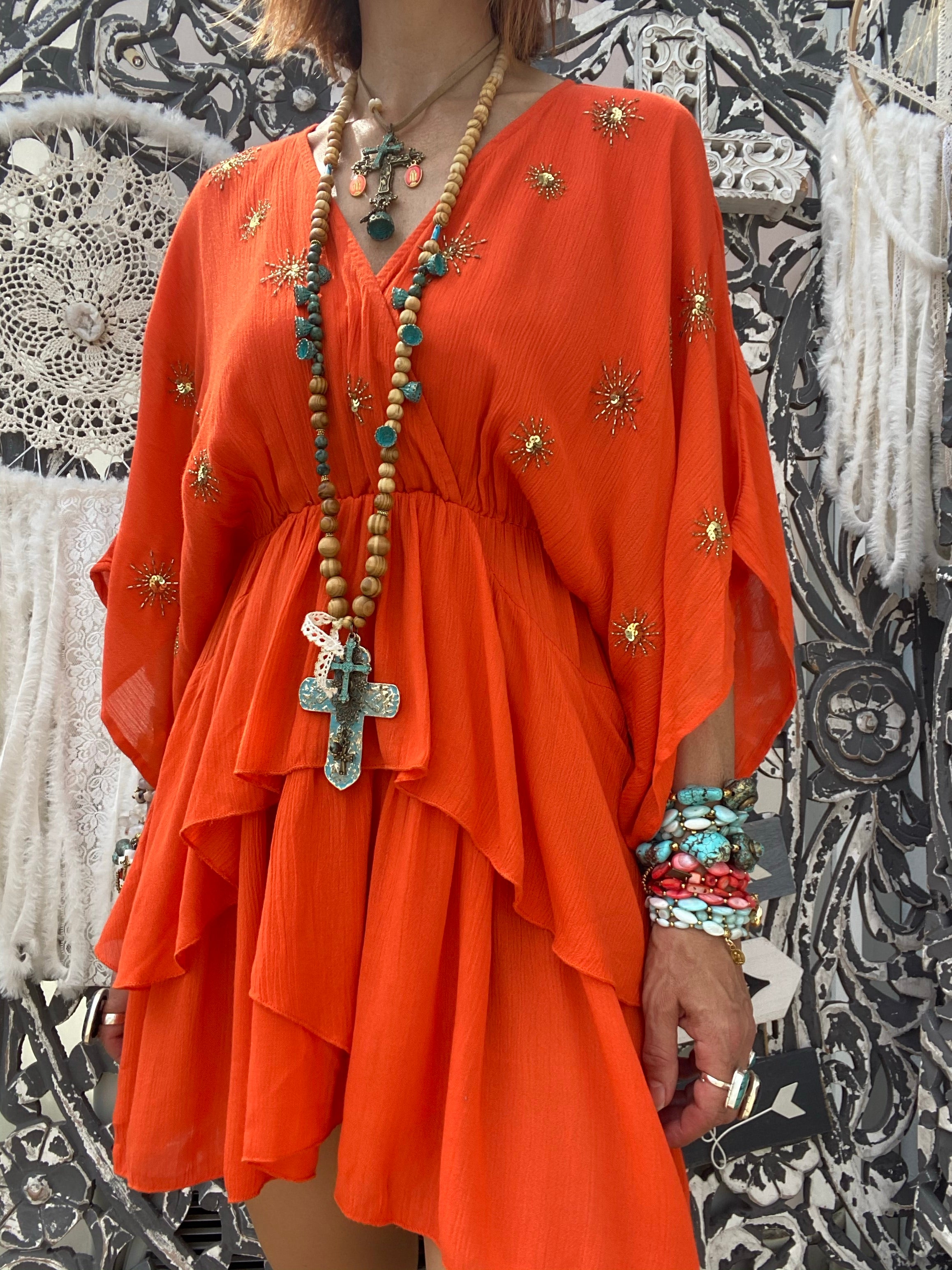 Robe courte Vera Tangerine/ Sun Embroideries Sundress