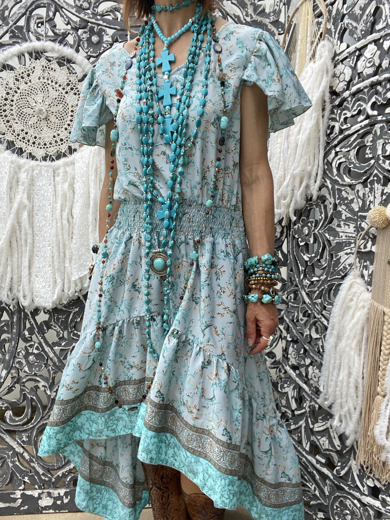 Robe dos nu asymétrique Japan Turquoise Cèdre Sissi